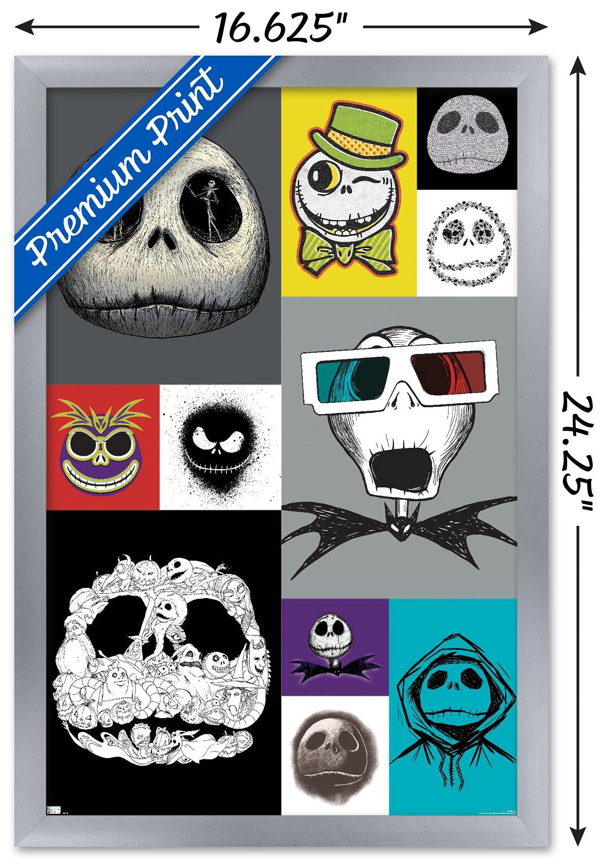 Trends International Disney Tim Burton'S The Nightmare Before Christmas - Jack Grid Wall Poster, 14.72'' X 22.37'', Silver Frame