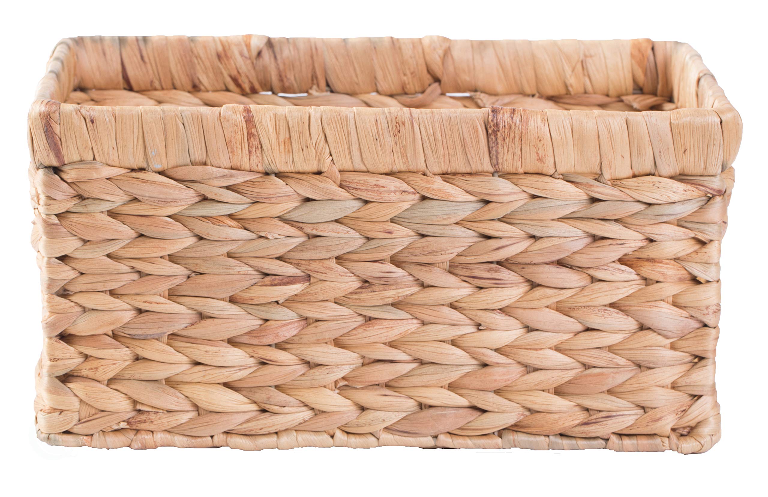 Natural Woven Water Hyacinth Wicker Rectangular Storage Bin Basket With Handles, Small