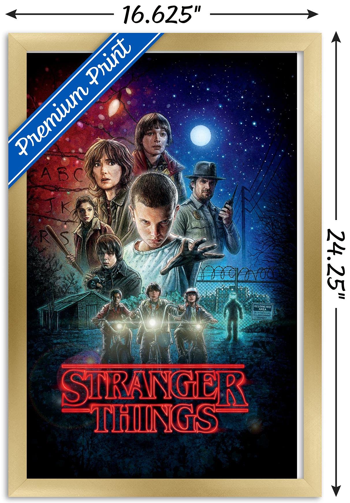 Trends International Netflix Stranger Things Wall Poster, 22.4" x 14.7", Gold Framed Version, Model FR16251GLD14X22