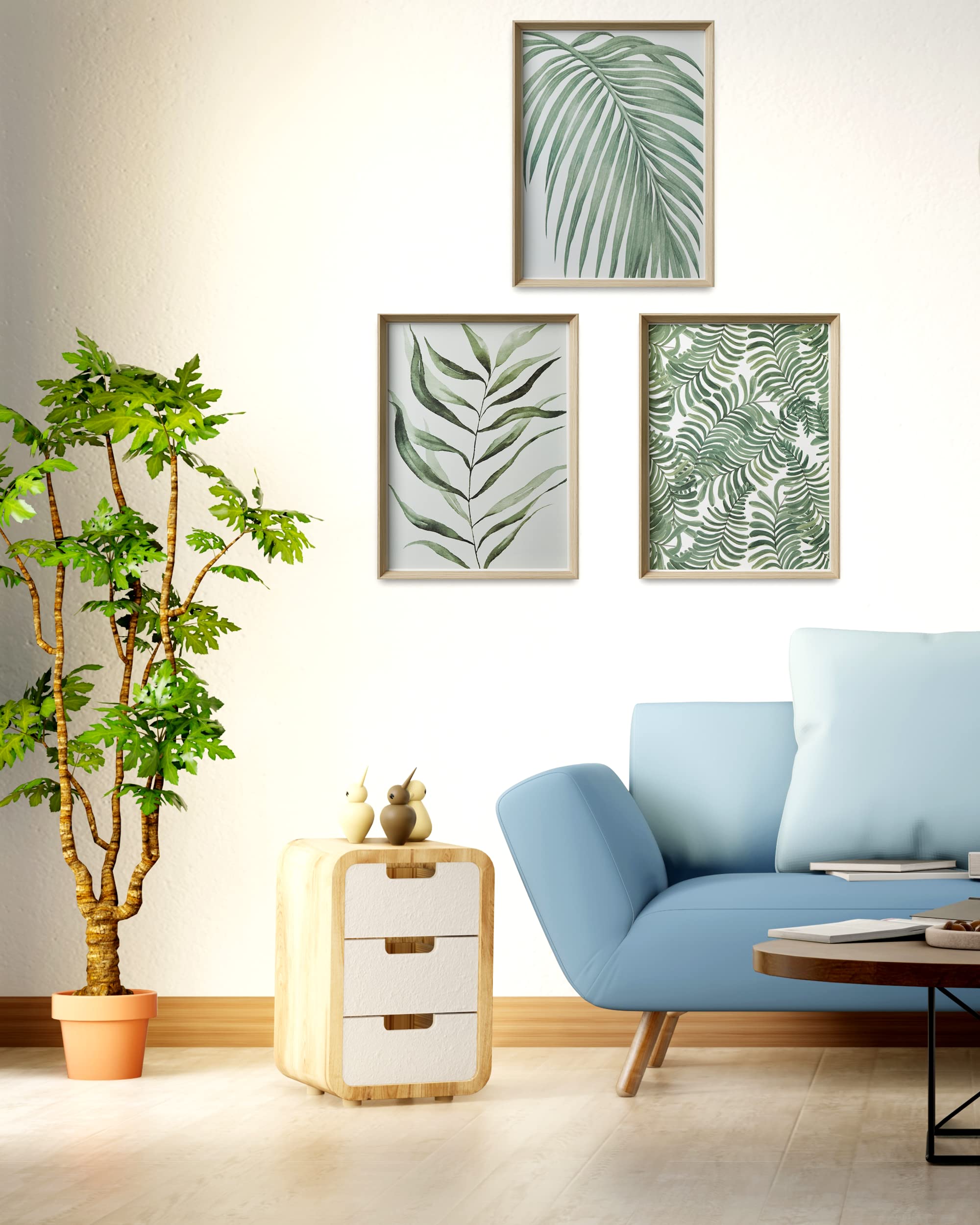 Upwoigh Framed Green Wall Art(No Plexiglass), Palm Leaves Canvas Wall Art,16X12In Botanical Wood Bohemia Sage Wall Decor Prints