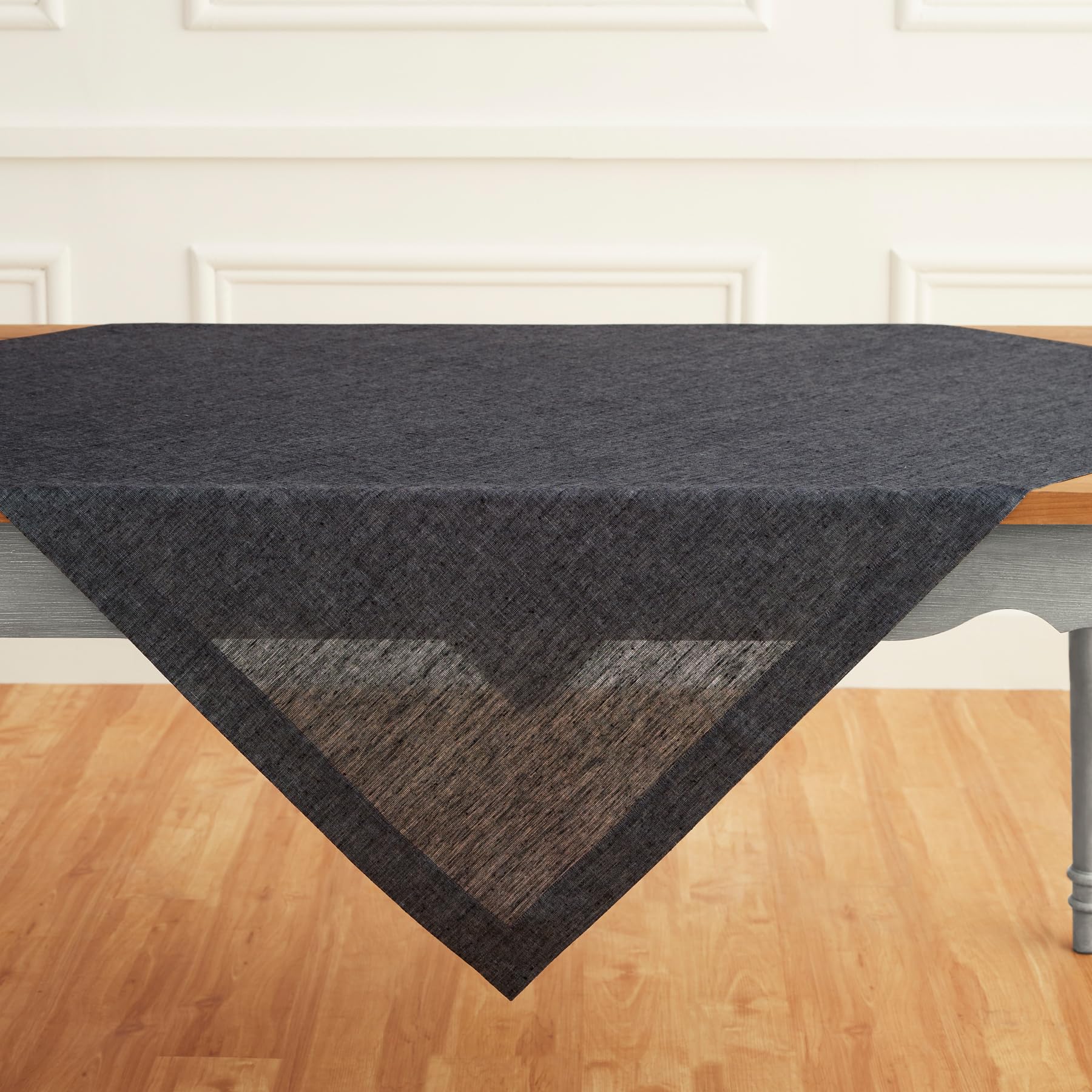 Solino Home Linen Tablecloth 52 X 52 Inch - 100% Pure Linen Charcoal Grey Tablecloth - Machine Washable Square Table Throw For F