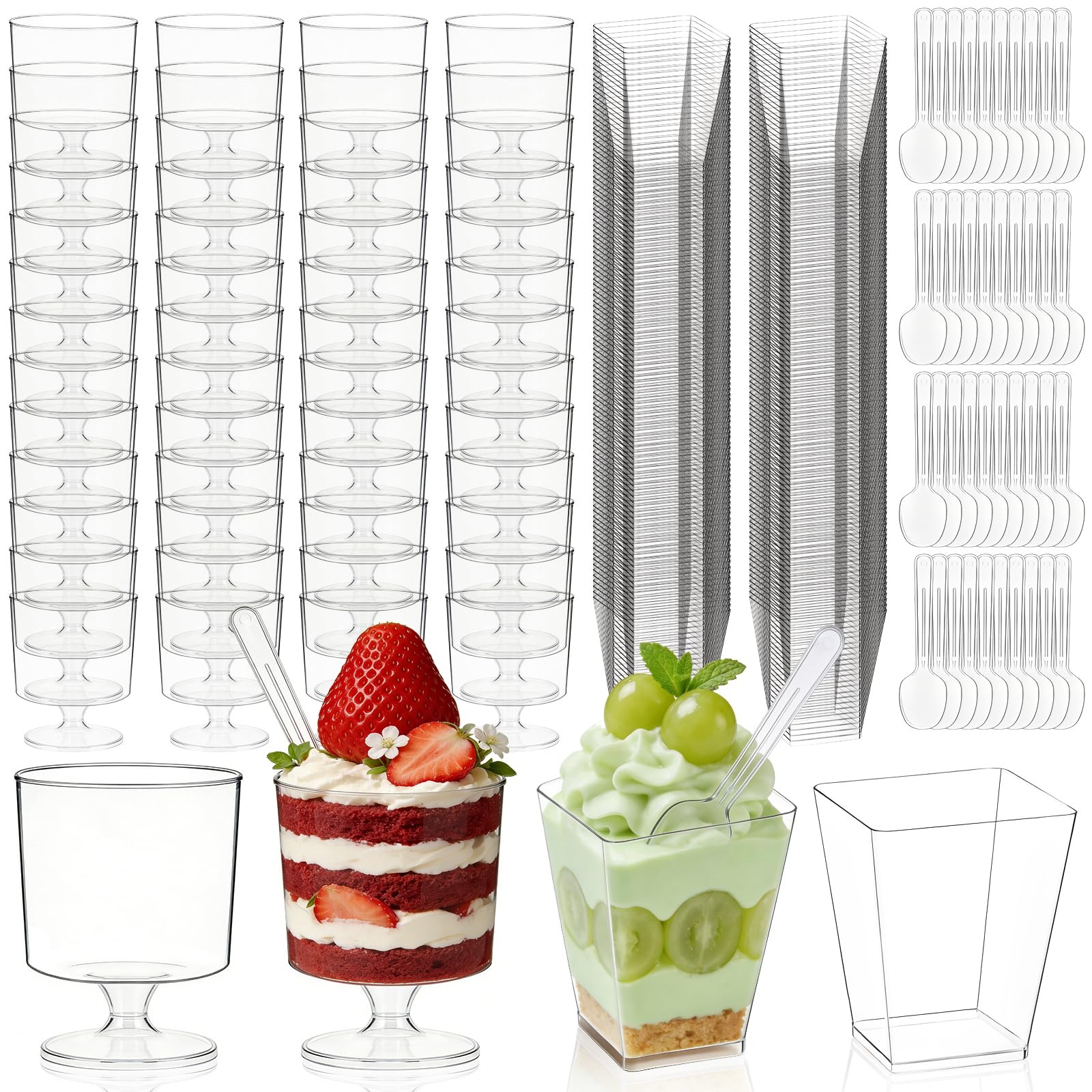 Cheardia 320 Pcs Dessert Cup, 5oz Mini Plastic Clear Parfait Cup with Spoon