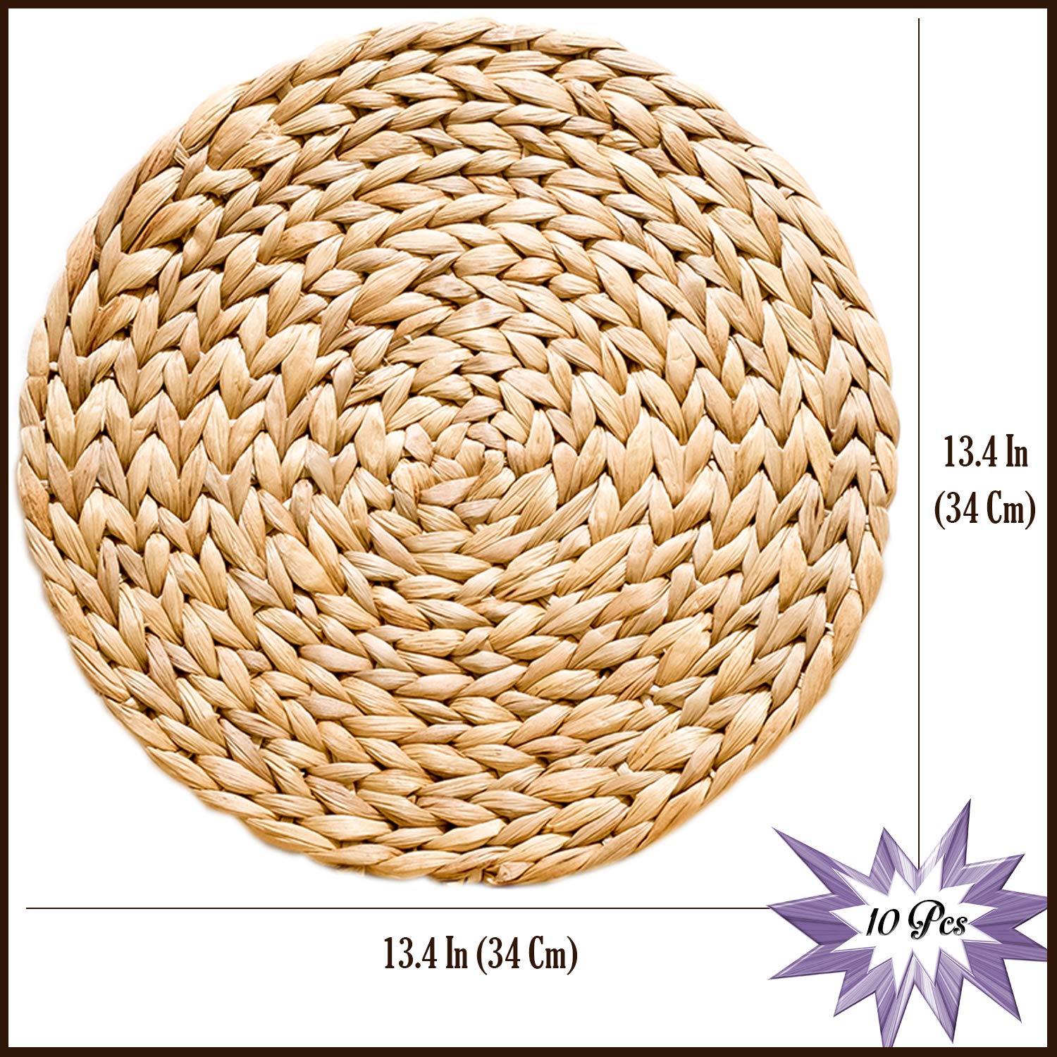 Boho Placemats Set Of 10, Round Placemats For Dining Table, Water Hyacinth Wicker Placemats, Straw Placemats, Round Woven Placem