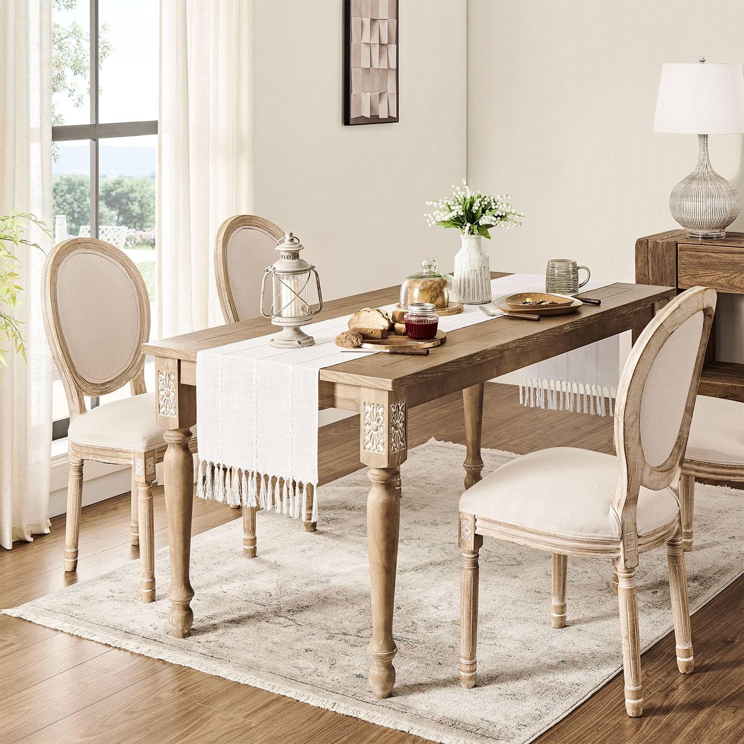 Zeemart Farmhouse Table Runner, Rustic Table Runners 72 Inches Long, Linen Boho Table Runner, Braided Striped White Table Runner