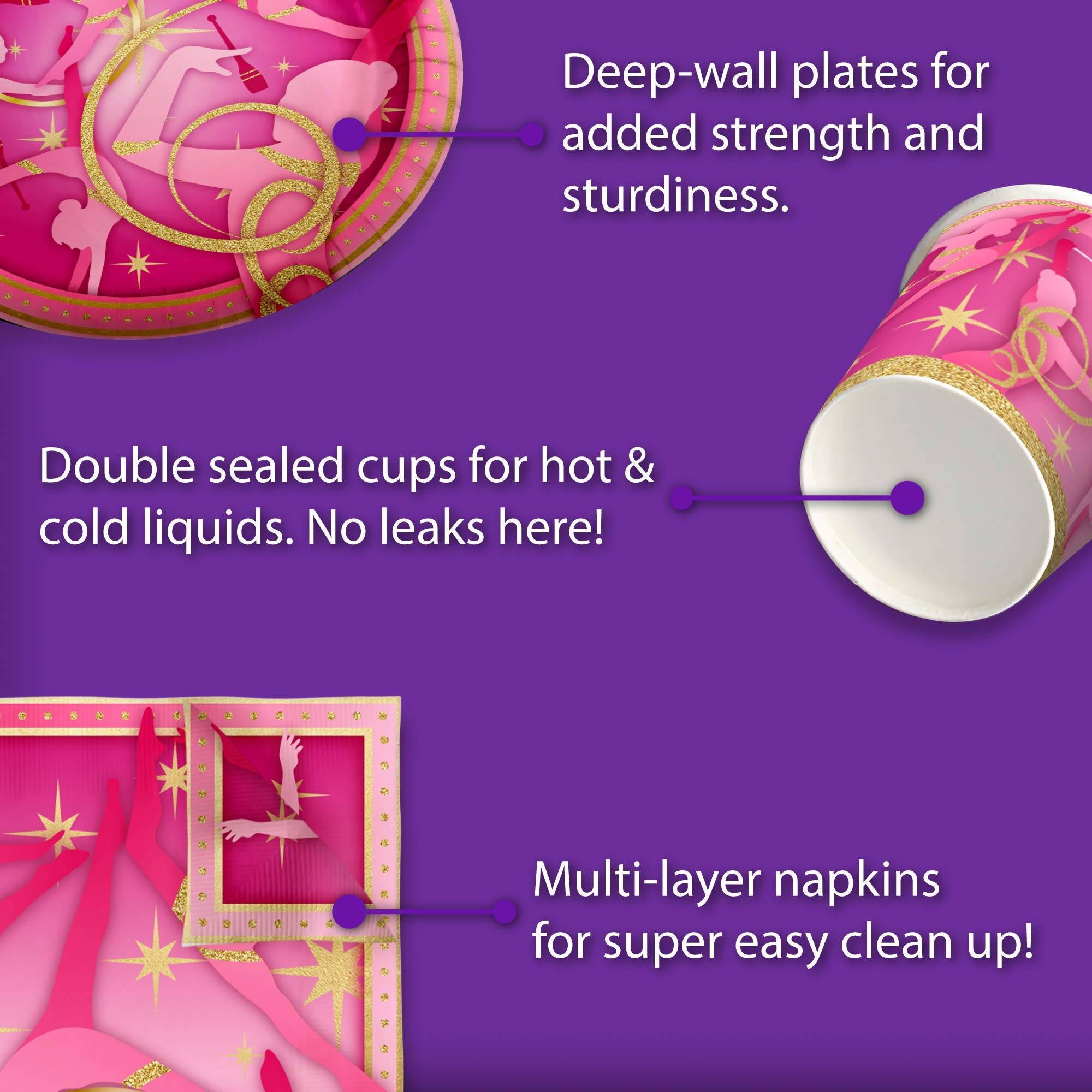 Pink And Gold Gymnastics Birthday Party Supplies Set Plates Napkins Cups Tableware Kit For 16