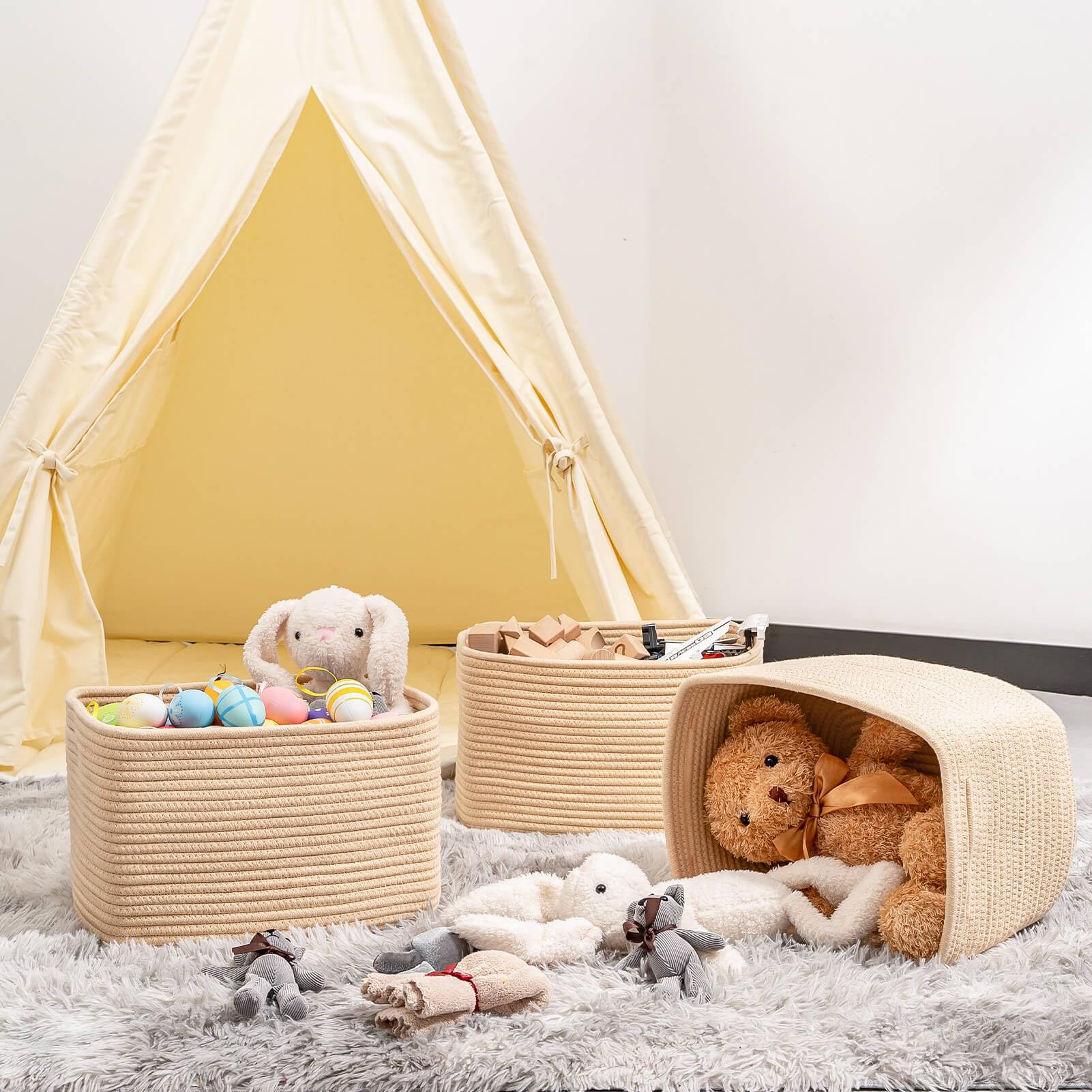 Kriitools Cubes Woven Baskets Bins For Shelf Storage &Organizing,Cotton Rope Cube Bins, Decor Woven Storage Bins, Rectangular St