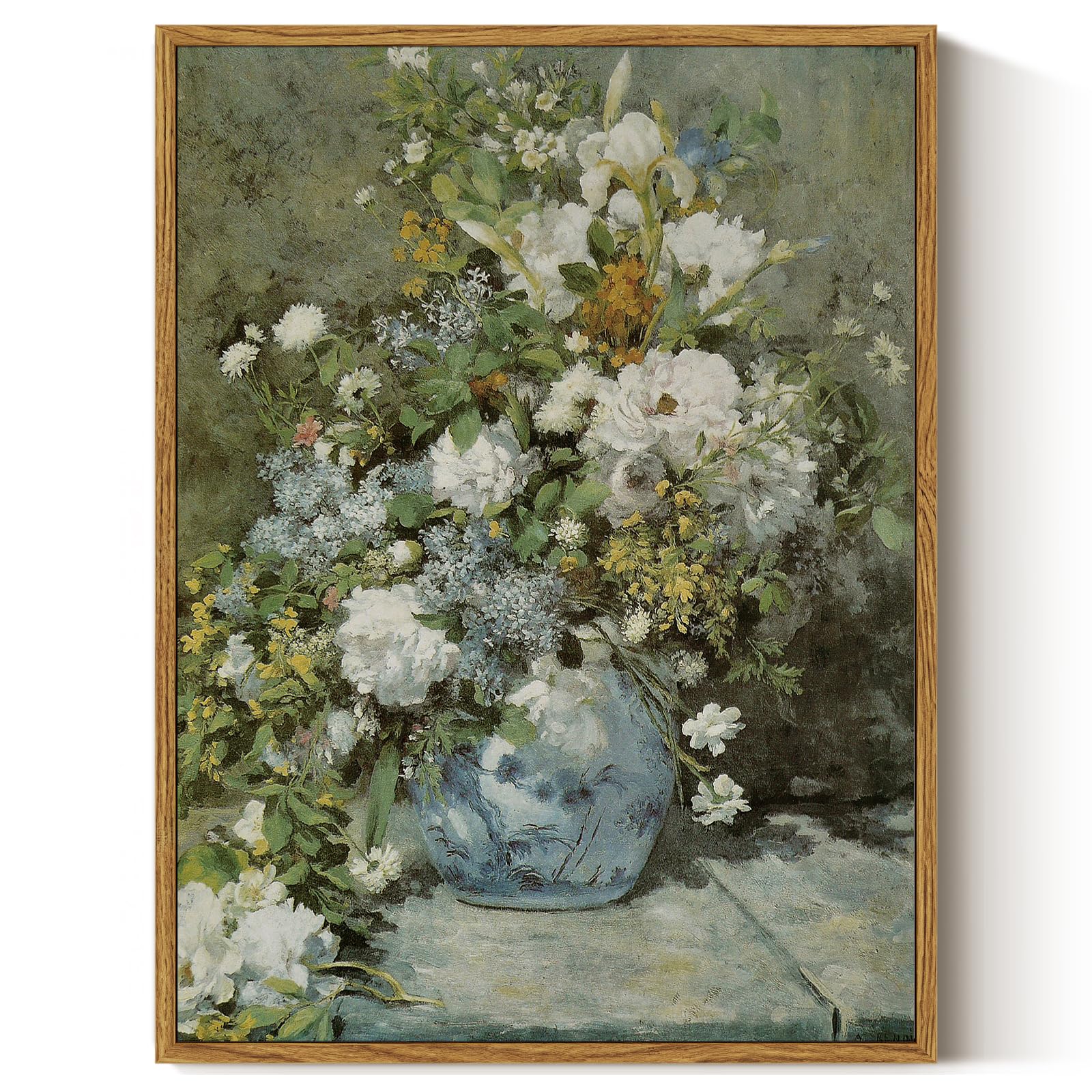 Arpeotcy Framed Canvas Print Wall Art Decor, French Vintage Flower Wall Art Home Decor, Ceramic Vase Floral Oil Painting For Liv