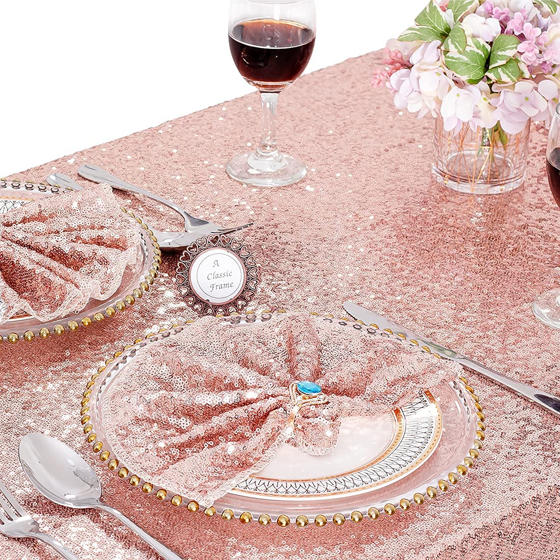 Juya Delight 12 Pcs Sequin Napkins Rose Gold,12 ''X12 '' Glitter Dinner Cloth Napkins For Restaurant, Bistro, Wedding, Thanksgiv