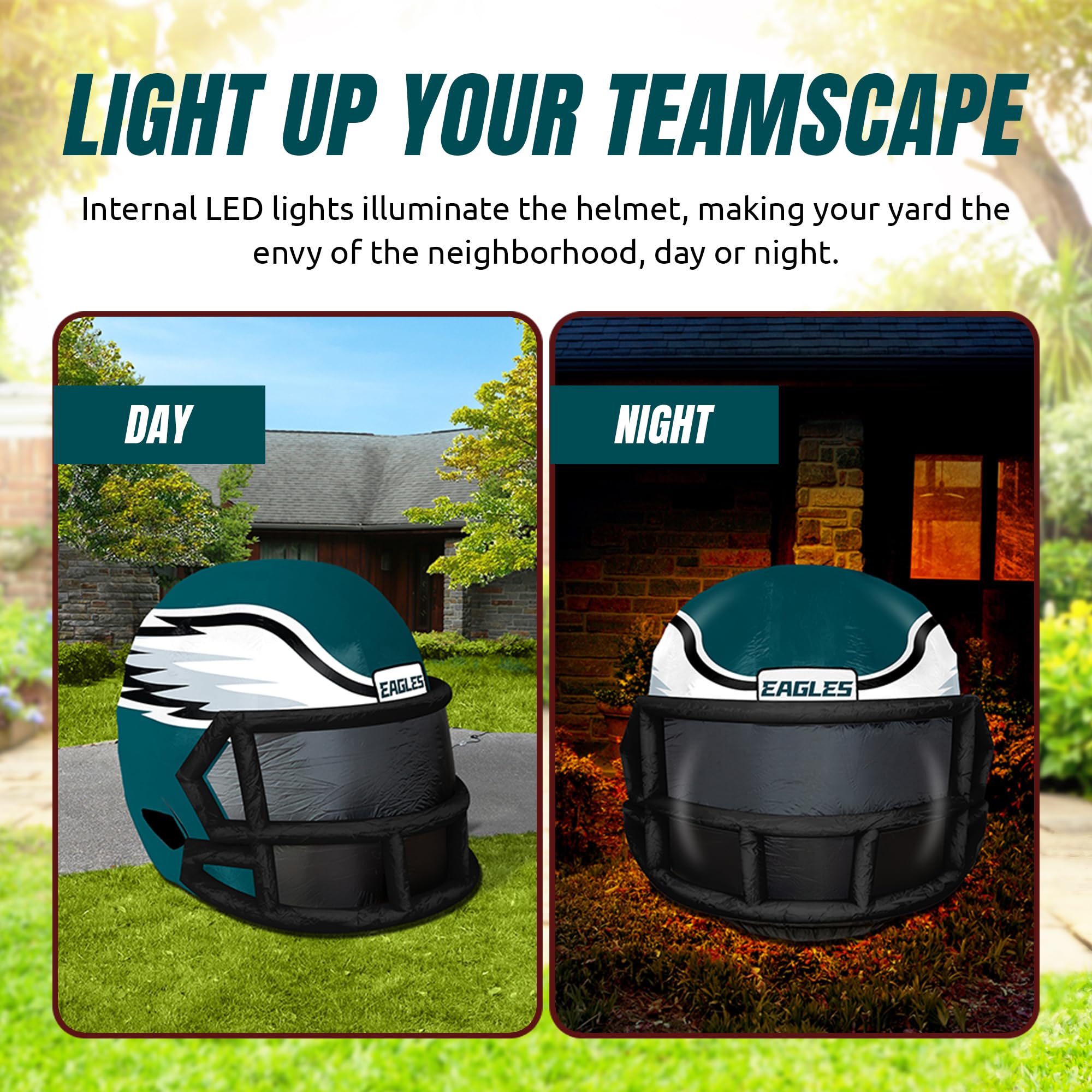 Sporticulture NFL Philadelphia Eagles 4ft Inflatable Helmet with LED Lights & Built-in Blower - Merchandise Decor Ideal for Lawn