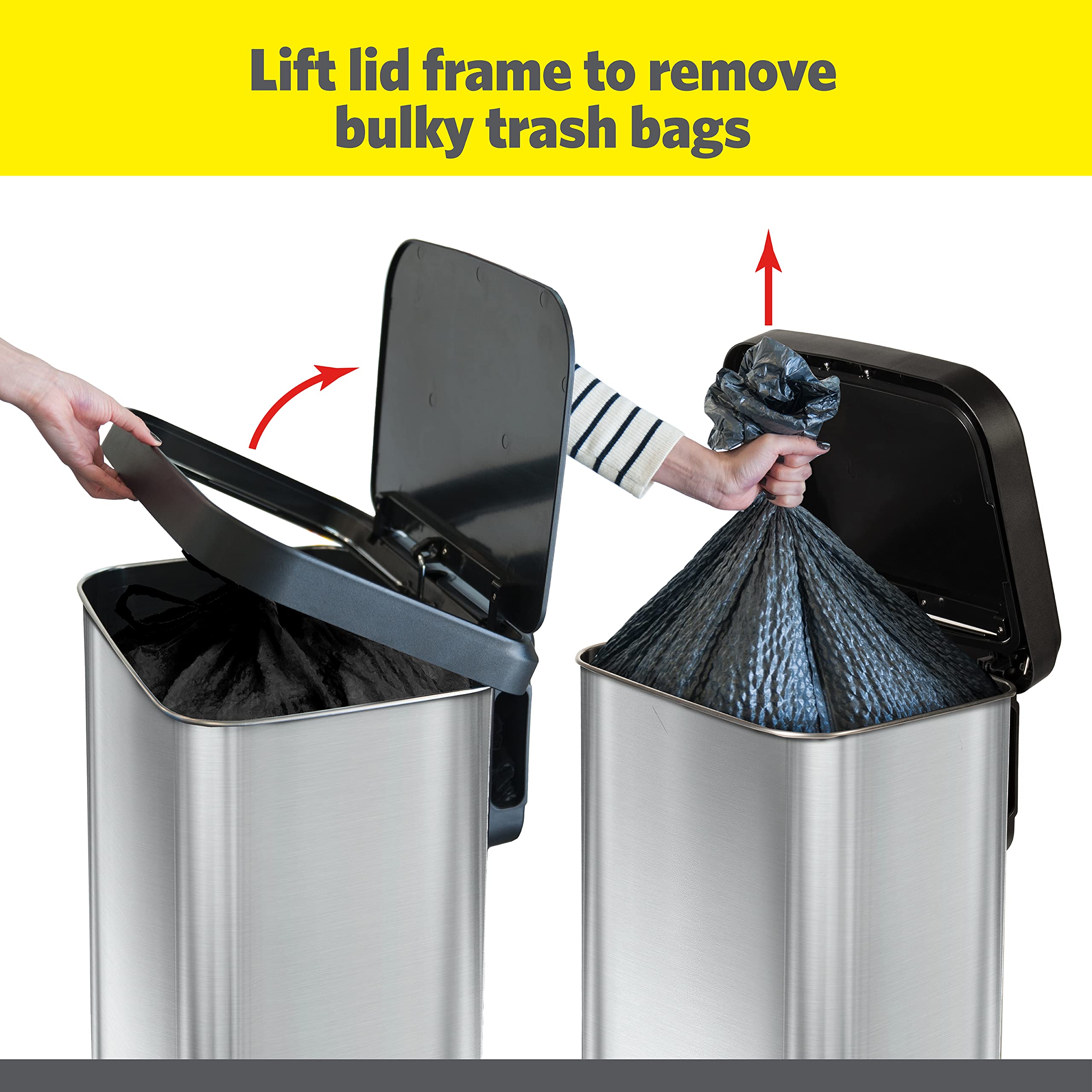 Glad Stainless Steel Step Trash Can With Clorox Odor Protection | Large Metal Kitchen Garbage Bin With Soft Close Lid, Foot Peda