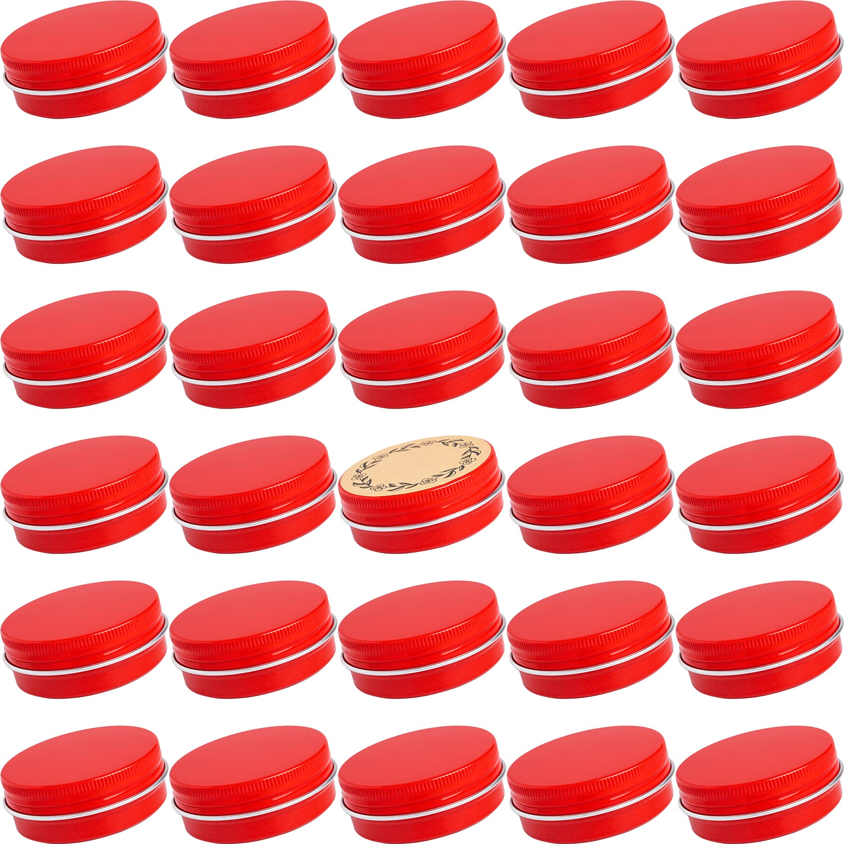 1 Oz / 30Ml Screw Top Aluminum Tin Jar With Screw Lid And Blank Labels (Red - Pack Of 32)