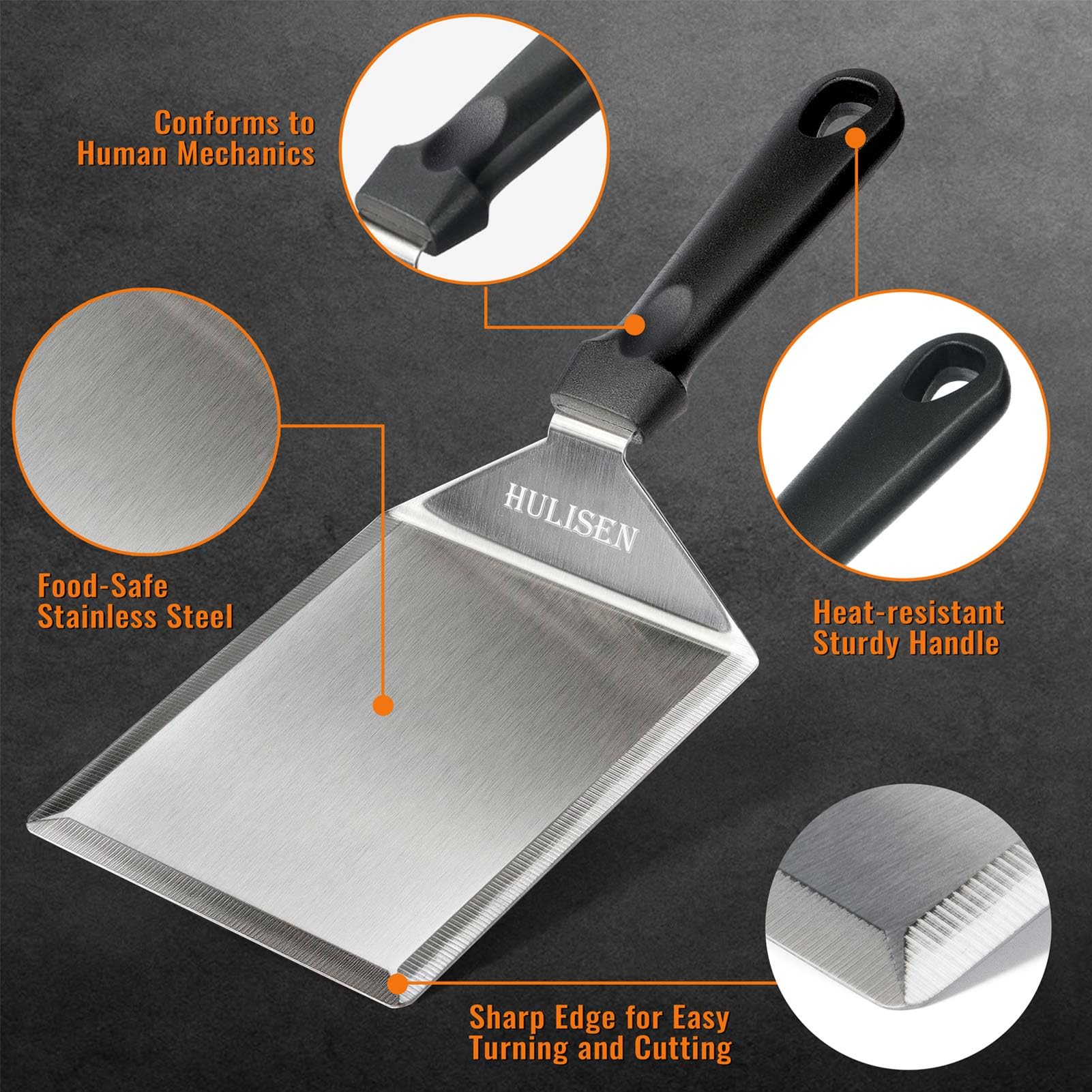 Hulisen Stainless Steel Spatula 2 Pcs, 6 X 5 Inch Large Metal Spatula With Cutting Edges, Griddle Spatula For Smashed Burger, Es