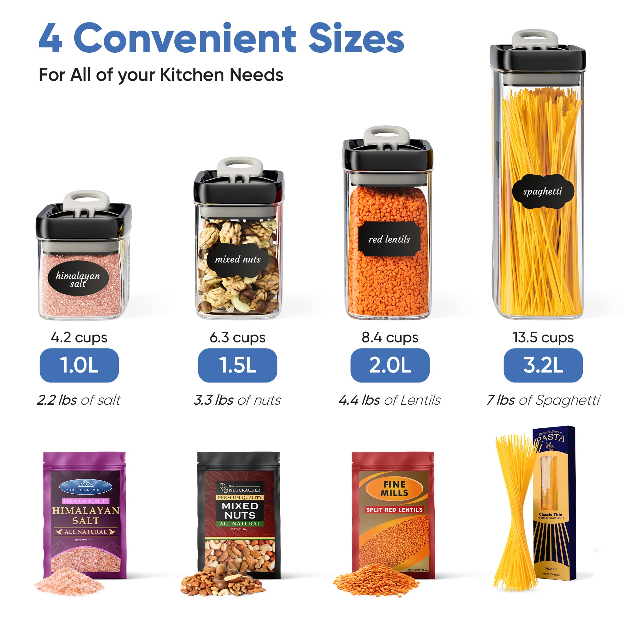 Chef's Path Airtight Food Storage Containers Set - 7 Piece, Extra Large, BPA Free Plastic, Jet Black