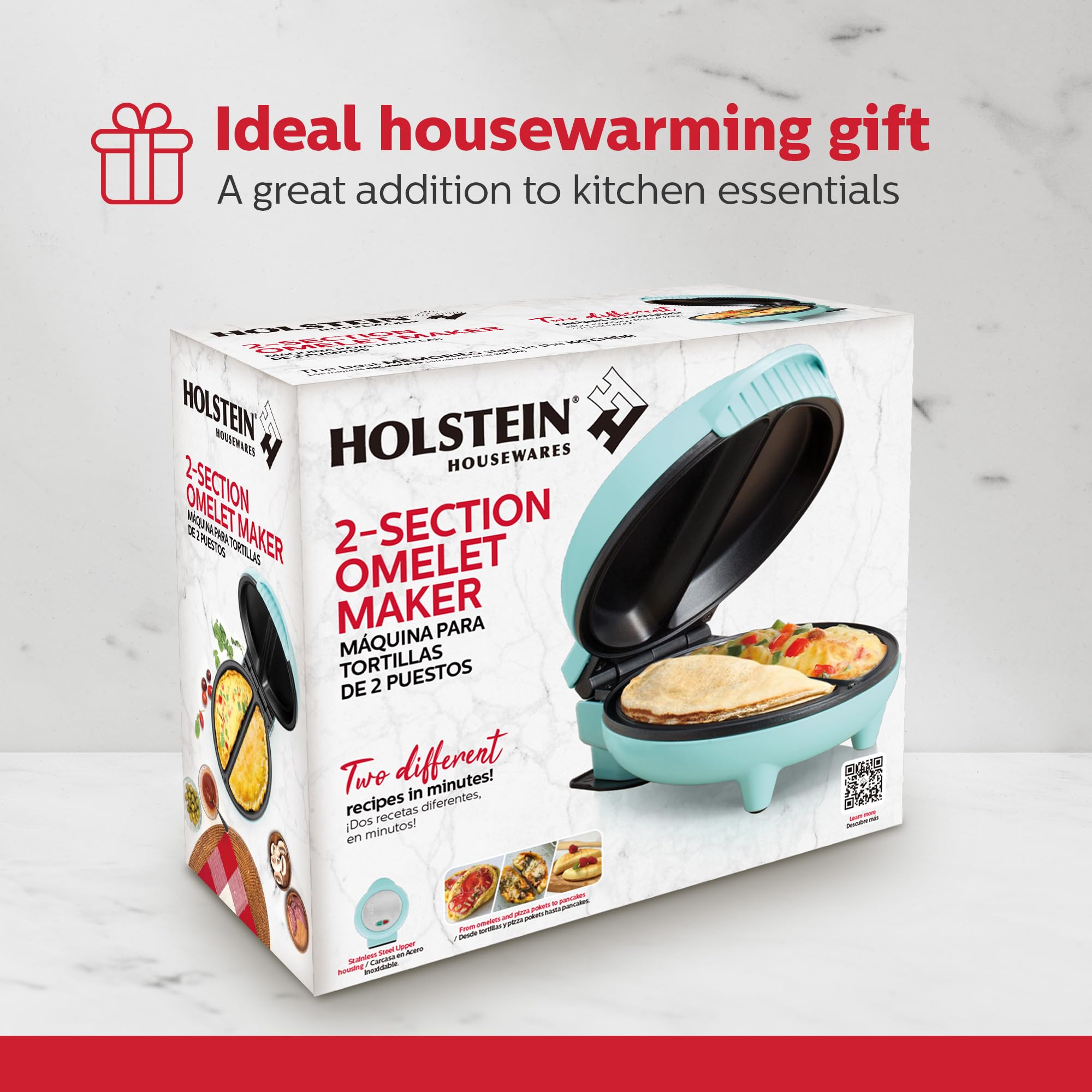 Holstein Housewares - Non-Stick Omelet & Frittata Maker, Mintstainless Steel - Makes 2 Individual Portions Quick & Easy