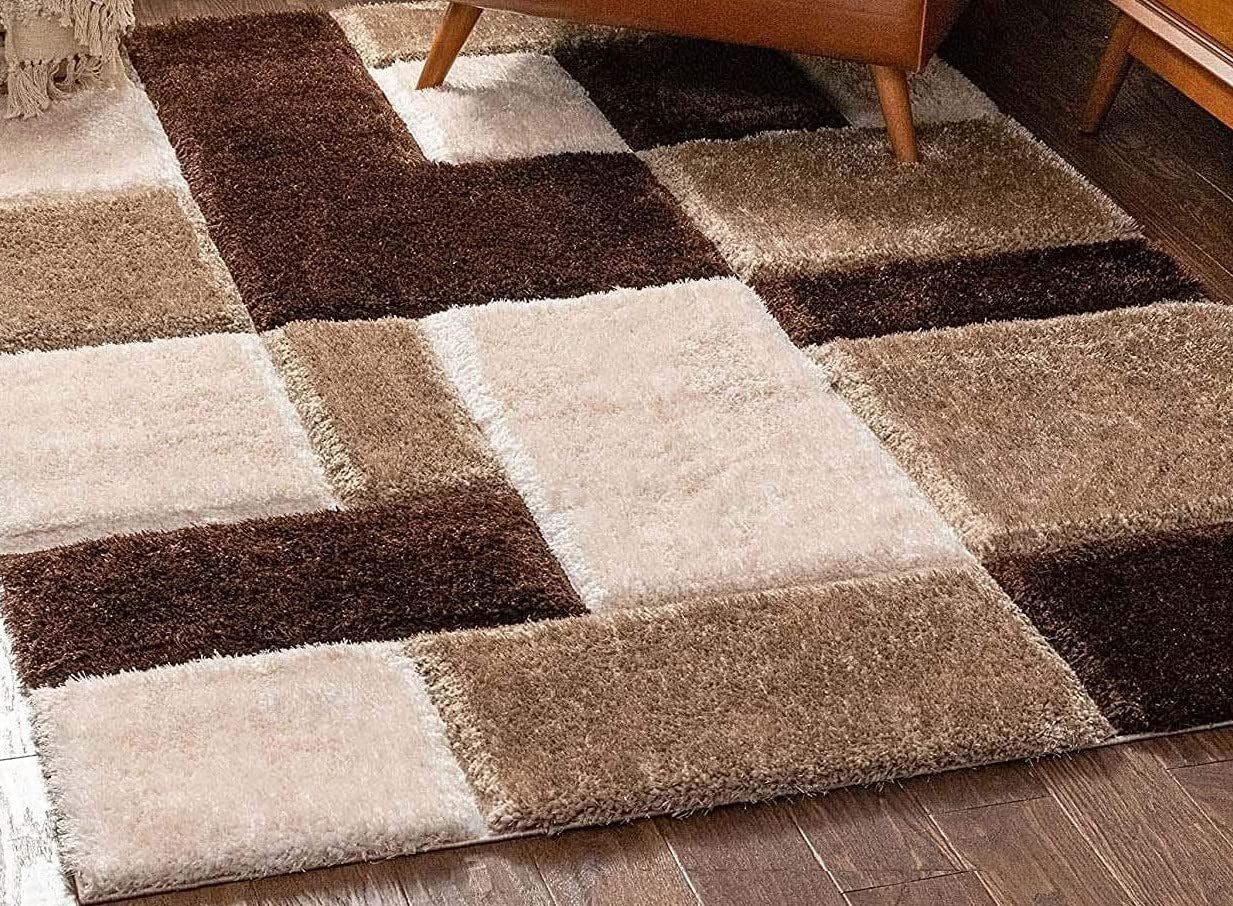 SHREE GANESH Furnishing Anti Slip Shaggy Fluffy Fur Rectangular Rugs And Carpet For Living Room, Bedroom (Beige, 4 X 6 Feet)