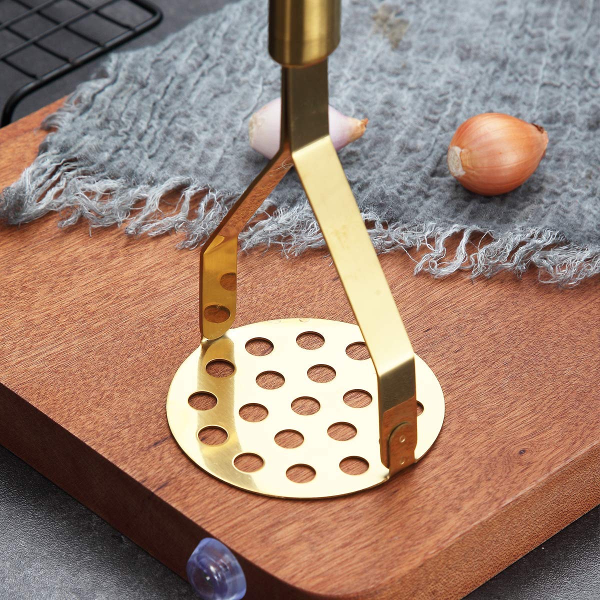 Berglander Potato Masher, Heavy Duty Stainless Steel Gold Potato Ricer With Titanium Plating, Masher, Kitchen Masher, Vegetable