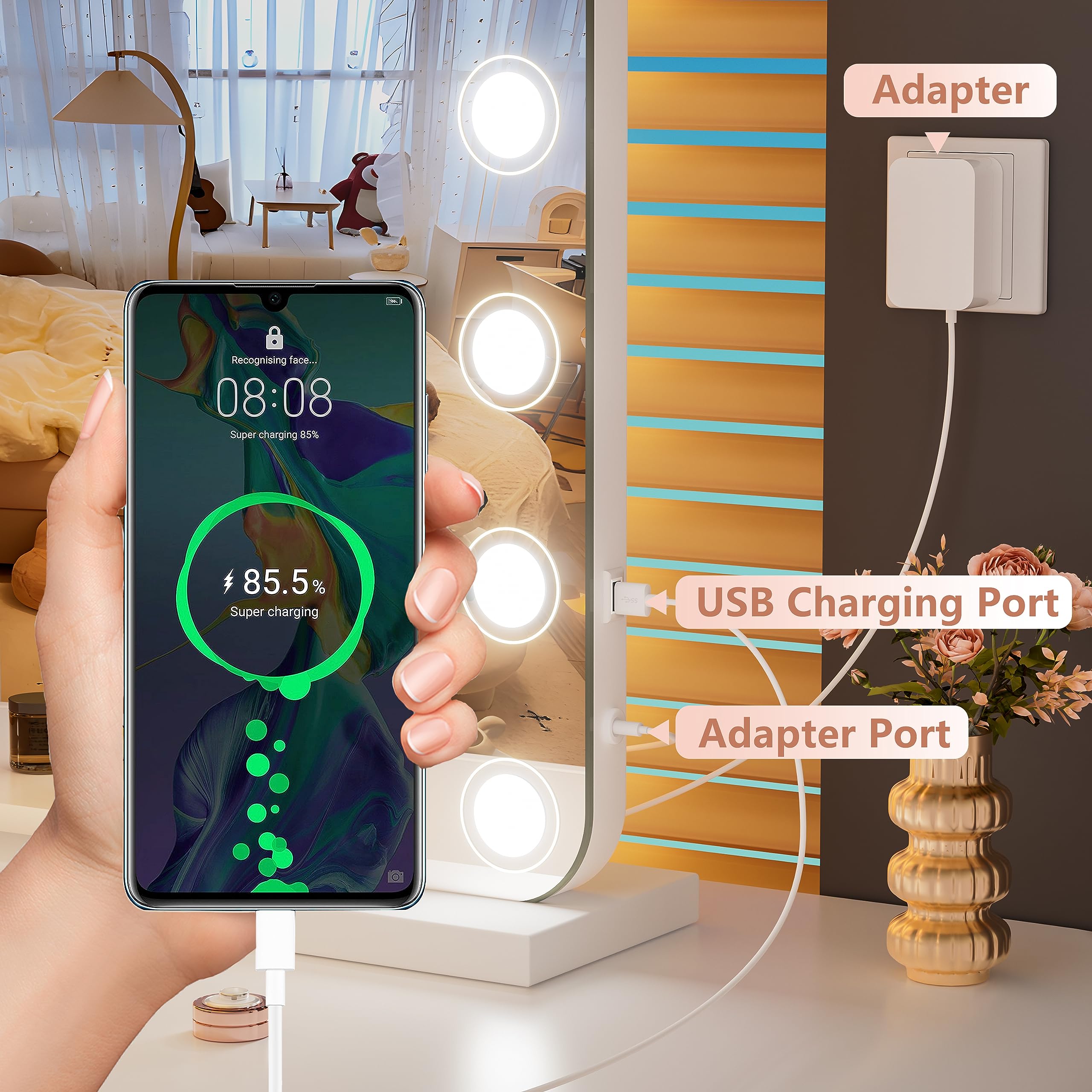 Hasipu Vanity Mirror With Lights, 40'' X 32'' Makeup Mirror, Light Up Mirror With 19 Dimmable Led Lights And 10X Magnification,