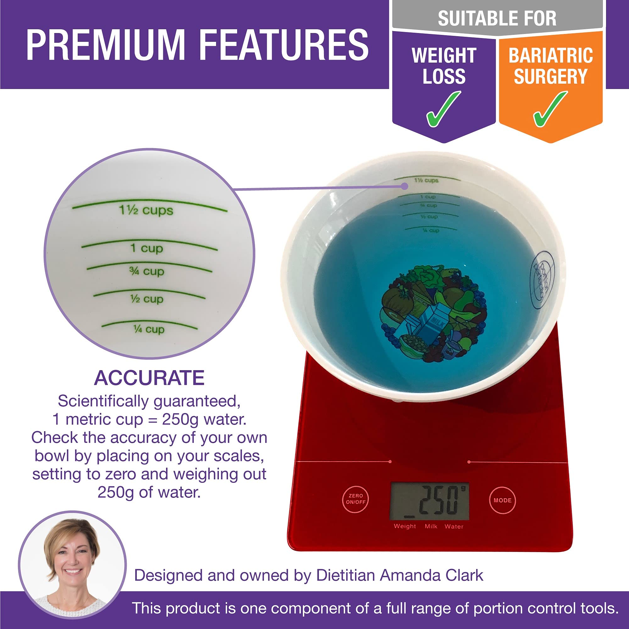 Portion Perfection Measuring Bowls  PORCELAIN  Set of 2  Portion Control Diabetes  Weight Loss AND Bariatric Surgery Must Haves. These Food Measuring Cups for Weight Loss are Accurate