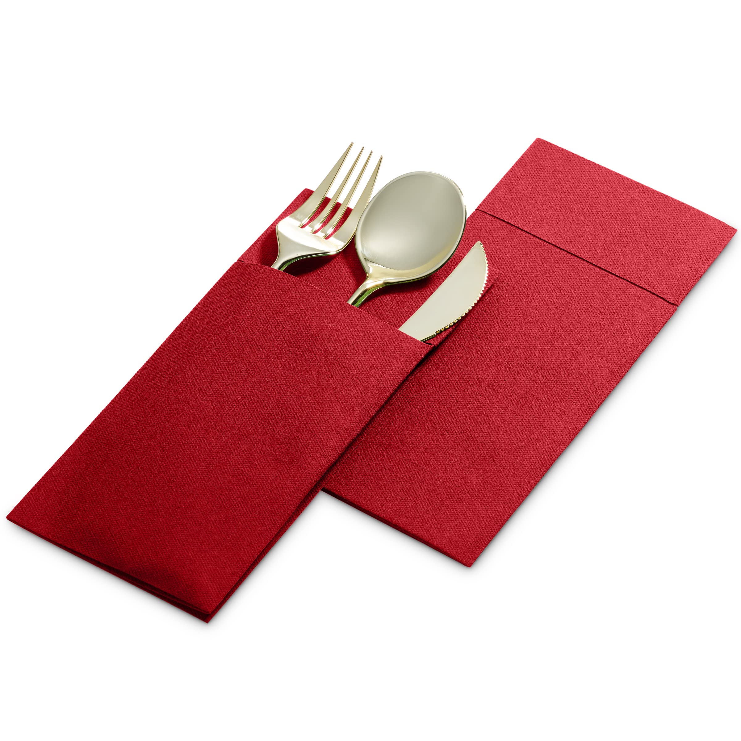 Disposable Linen-Feel Dinner Napkins with Built-in Flatware Pocket  50-Pack BRIGHT RED Prefolded Cloth Like Paper Napkins For Dinner  Wedding Or Party [Silverware NOT Included]