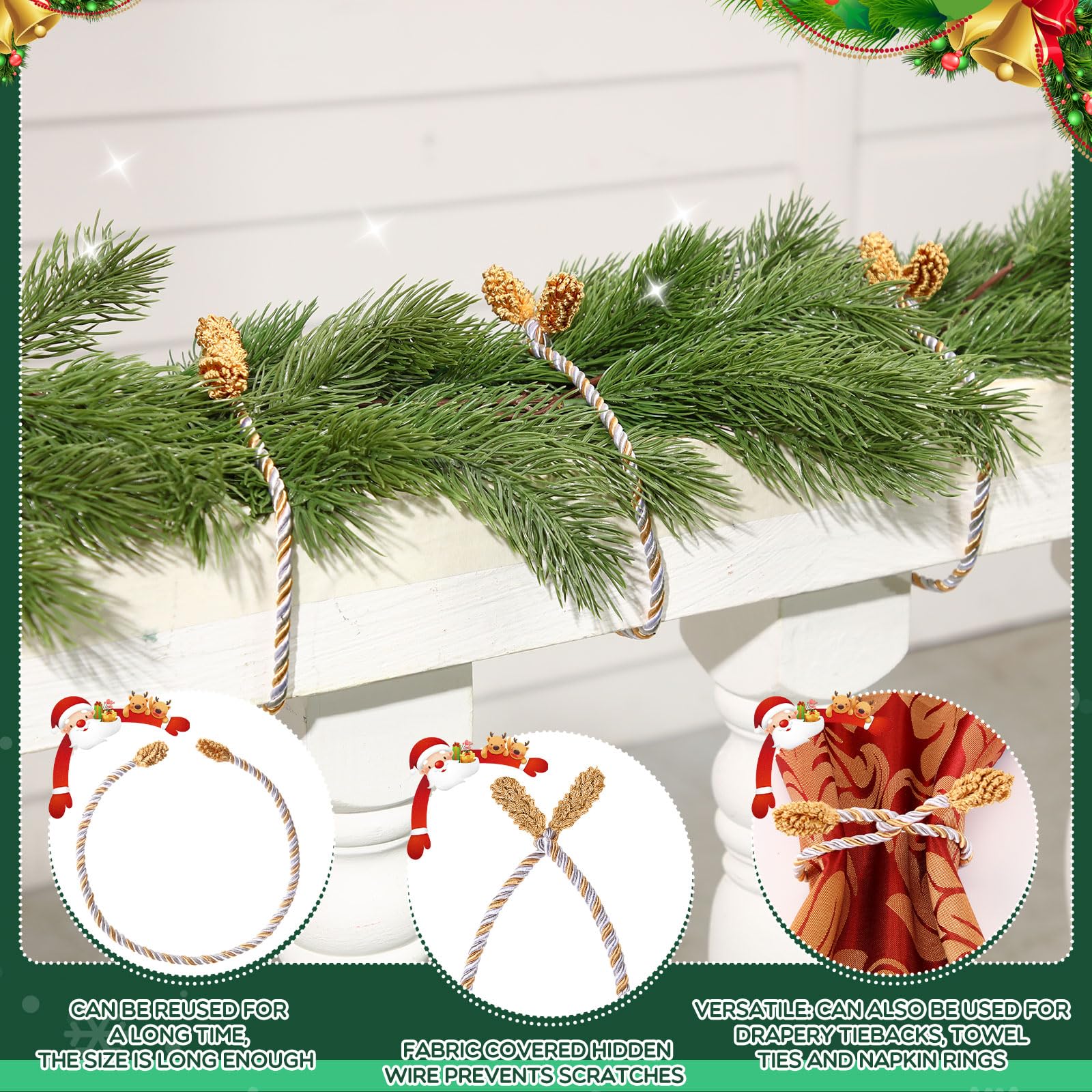 Zhengmy 8 Pcs 20 Inches Christmas Garland Ties Christmas Decorative Twist Ties for Banister Reusable and Flexible Twist for Xmas