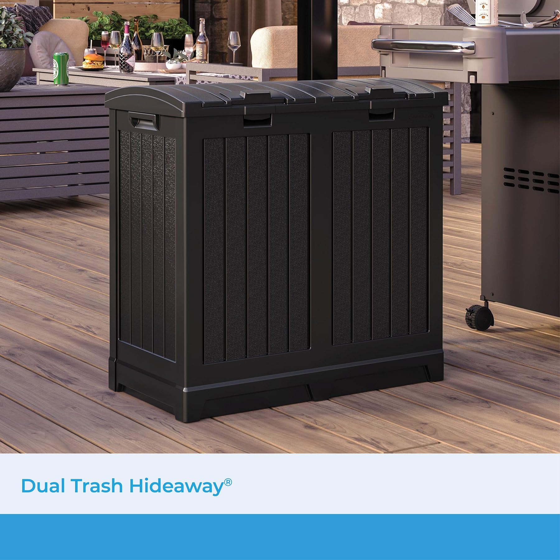 Suncast Dual Trash Hideaway Cabinet for Garbage and Recycle Bags, Discrete Outdoor Trash Cabinet with Concealed Trash Bag Holder