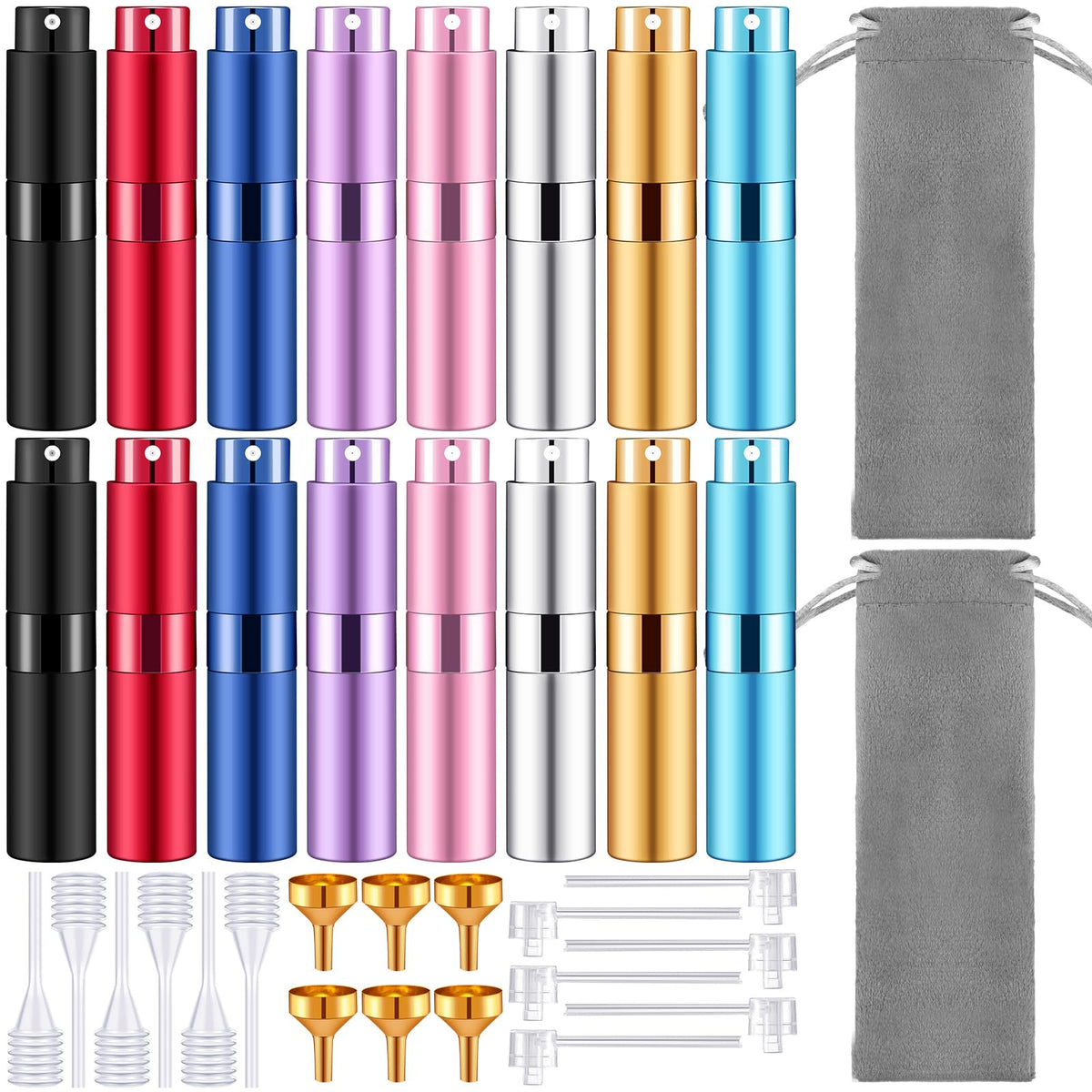 Honeydak 16 Pcs 8 Ml Atomizer Perfume Spray Bottle For Travel Refillable Mini Empty Cologne Dispenser, Portable Sprayer With Ind