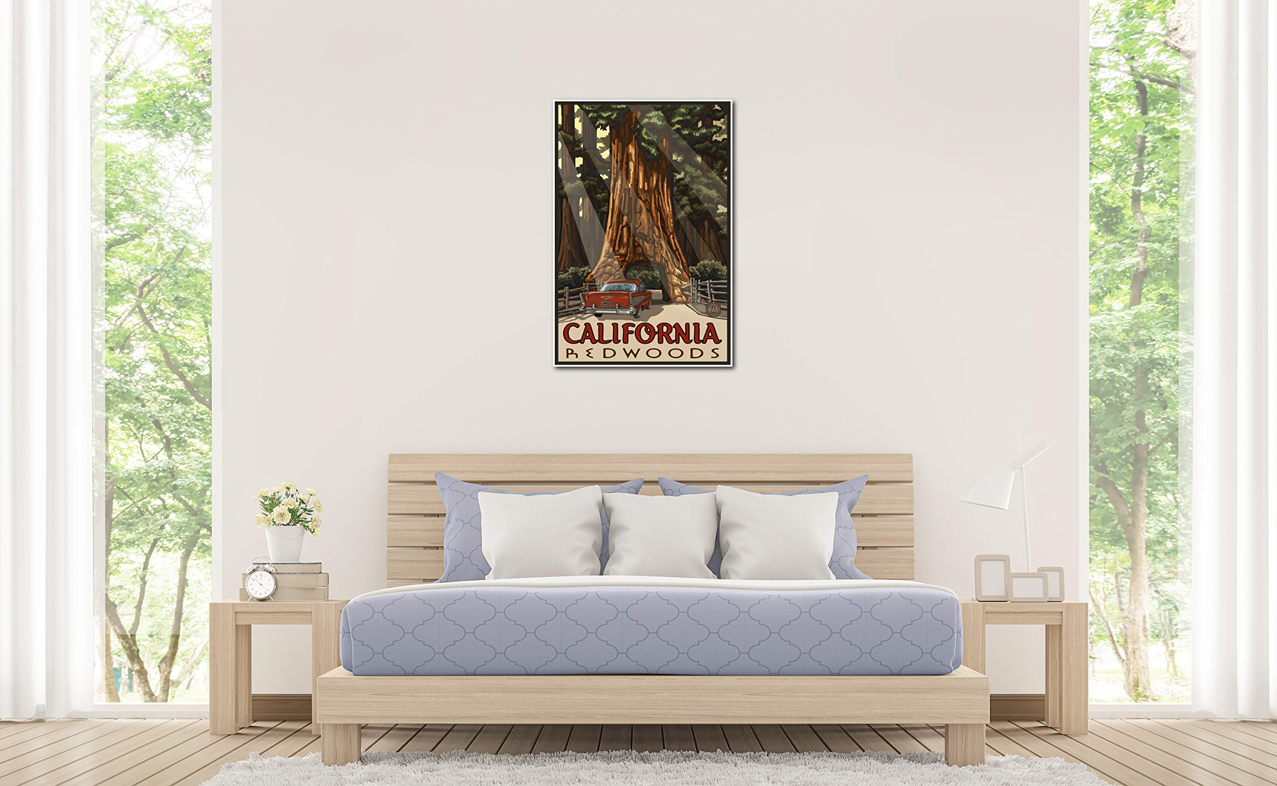 California Redwoods Car Thru Tree Giclee Art Print Poster From Travel Artwork By Artist Paul A. Lanquist 24'' X 36''