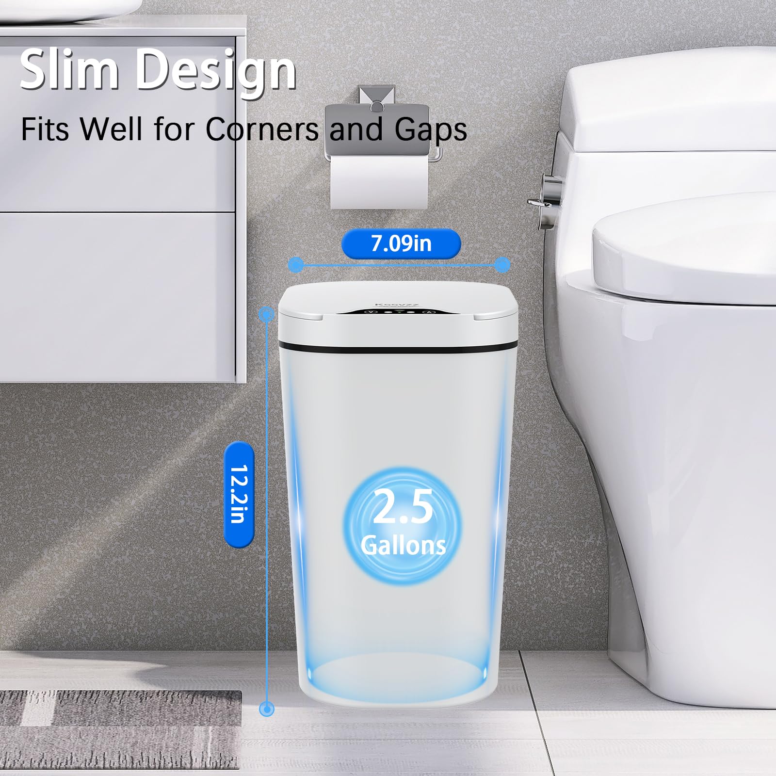 2 Pack Automatic Small Bathroom Trash Can With Lid - 2.5 Gallon Touchless Electric Garbage Can, Motion Sensor Smart Trash Bin, S