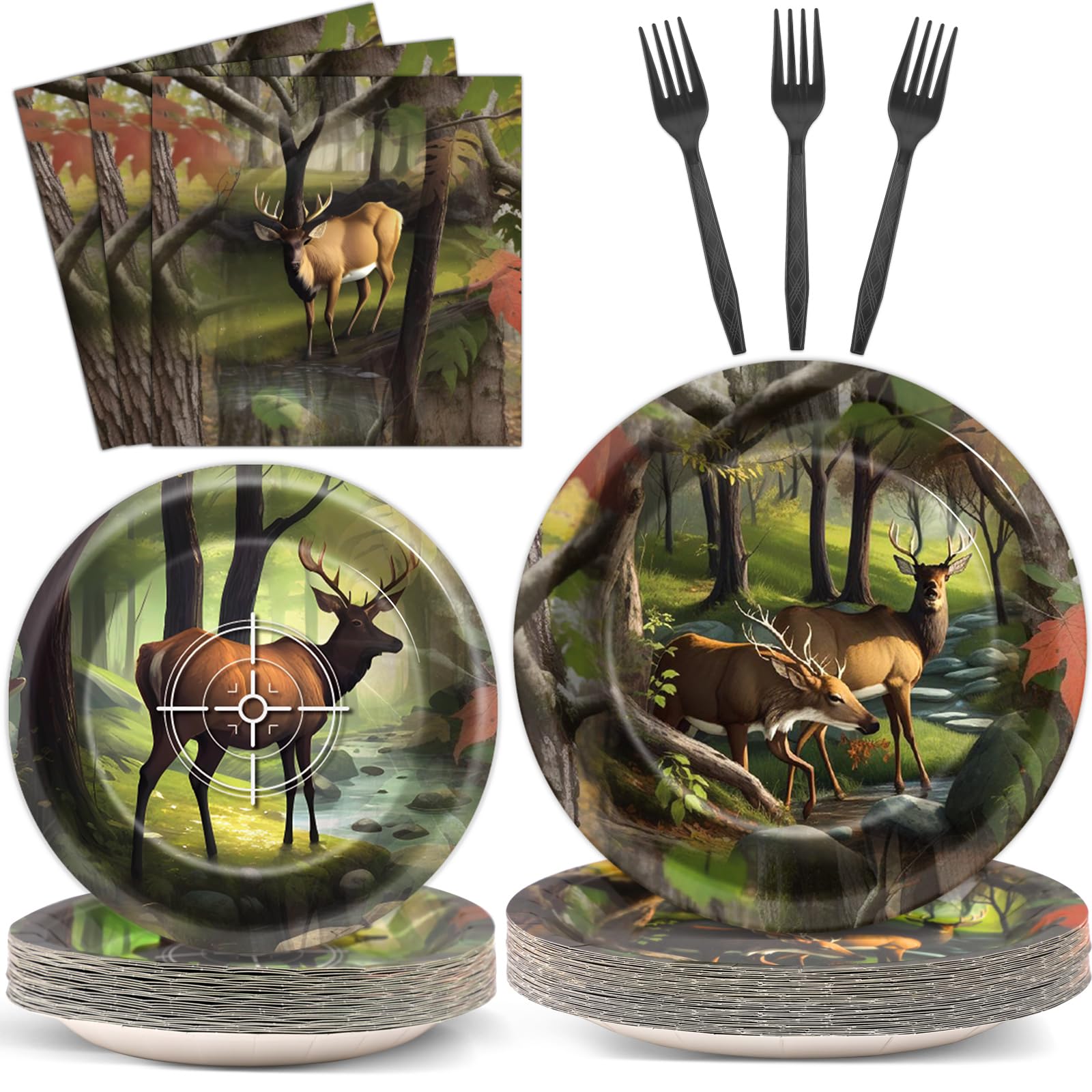 Hunting Camo Party Plates Napkins Deer Hunting Dinnerware Hunter Camo Themed Birthday Party Tableware Set Disposable Forks Desse