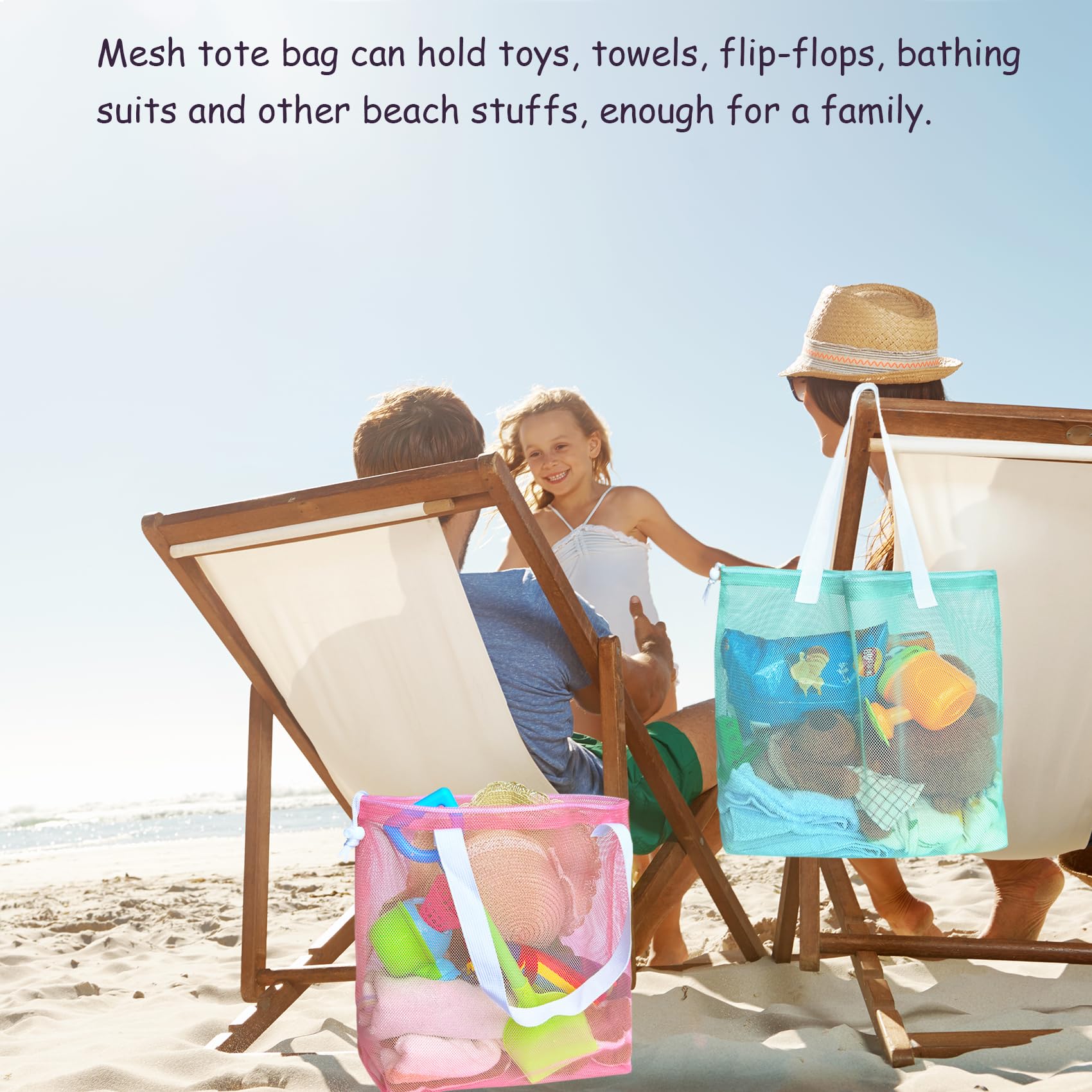 Hsmyank Resuable 4Pack Cute Mesh Tote Plool Bags,Mesh Beach Bags With Drawsting For Toys,Travel,Picnic Or Poolside