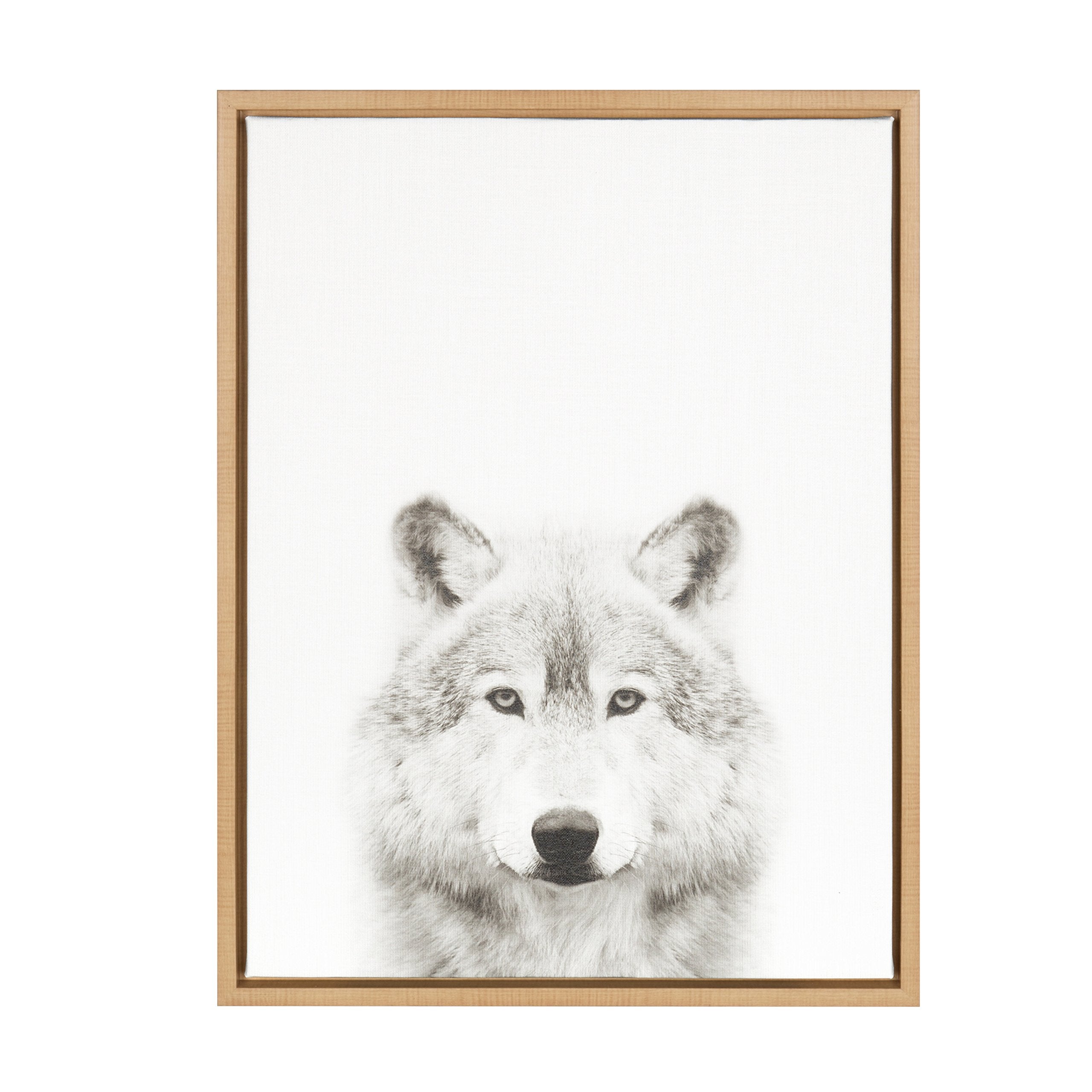 Kate And Laurel Sylvie Wolf Black And White Portrait Framed Canvas Wall Art By Simon Te Tai, 18X24 Natural