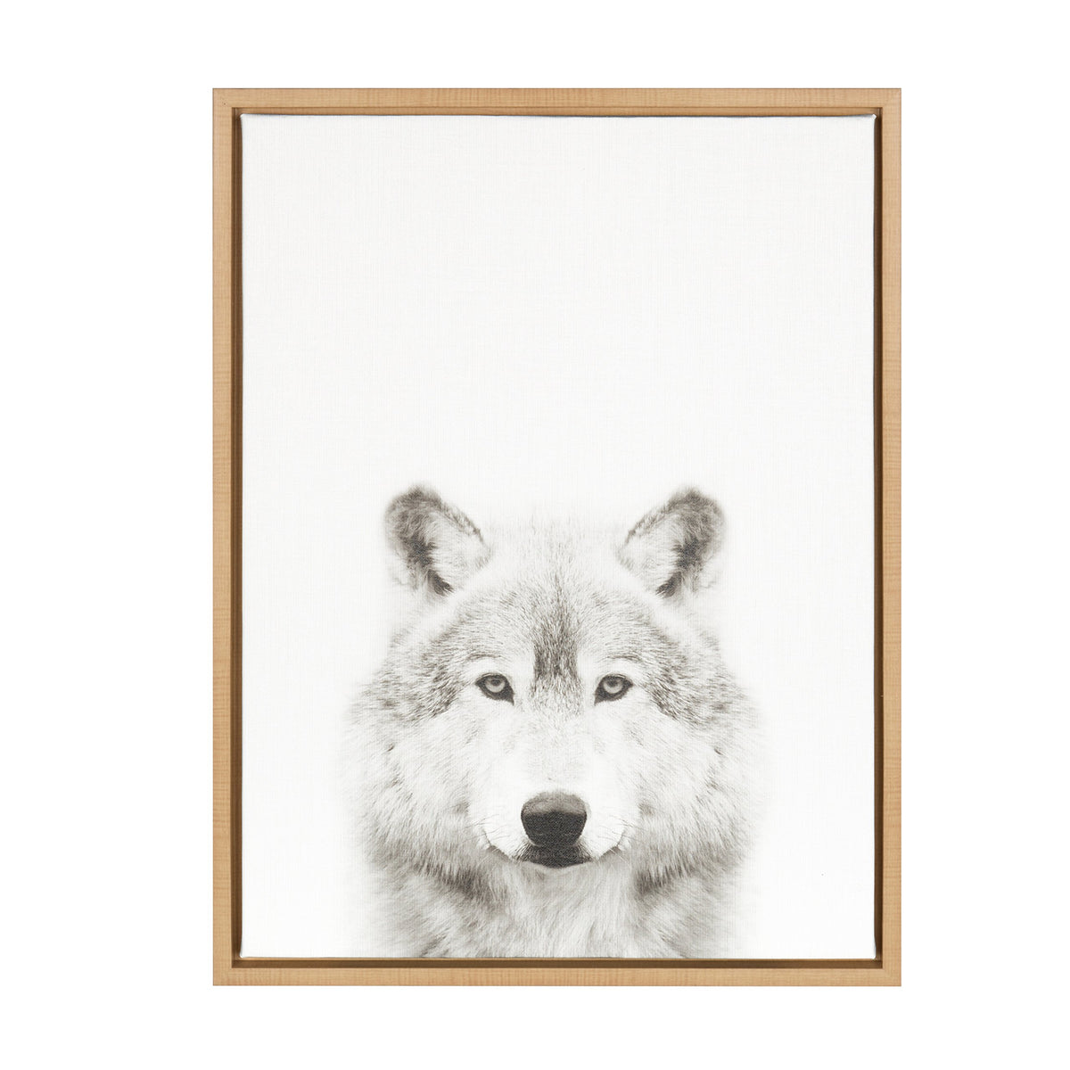 Kate And Laurel Sylvie Wolf Black And White Portrait Framed Canvas Wall Art By Simon Te Tai, 18X24 Natural