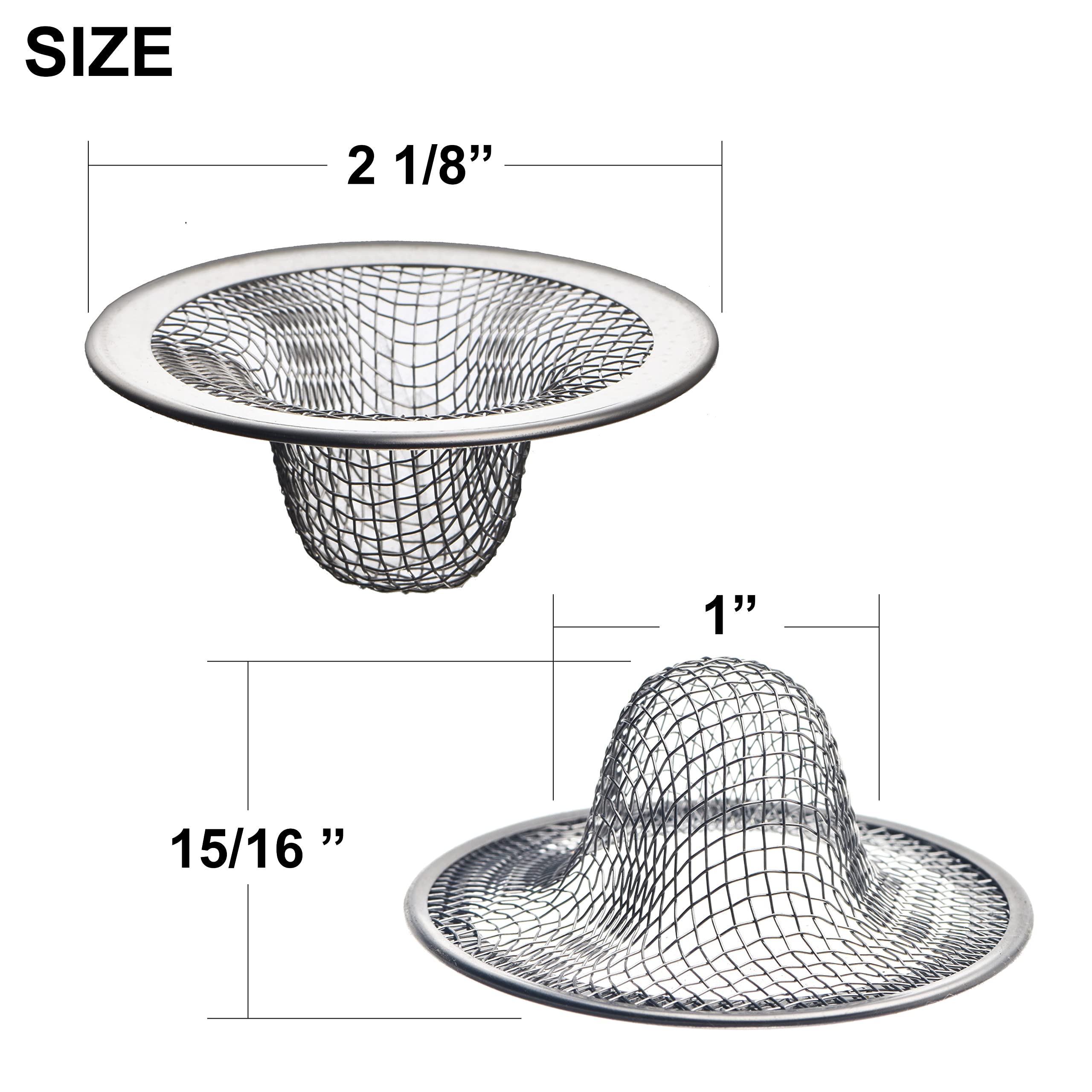 6 Pack - 2.125'' Top / 1'' Basket- Mesh Sink Drain Strainer Hair Catcher For Bathroom Sink, Utility, Slop, Laundry, Rv And Lavat