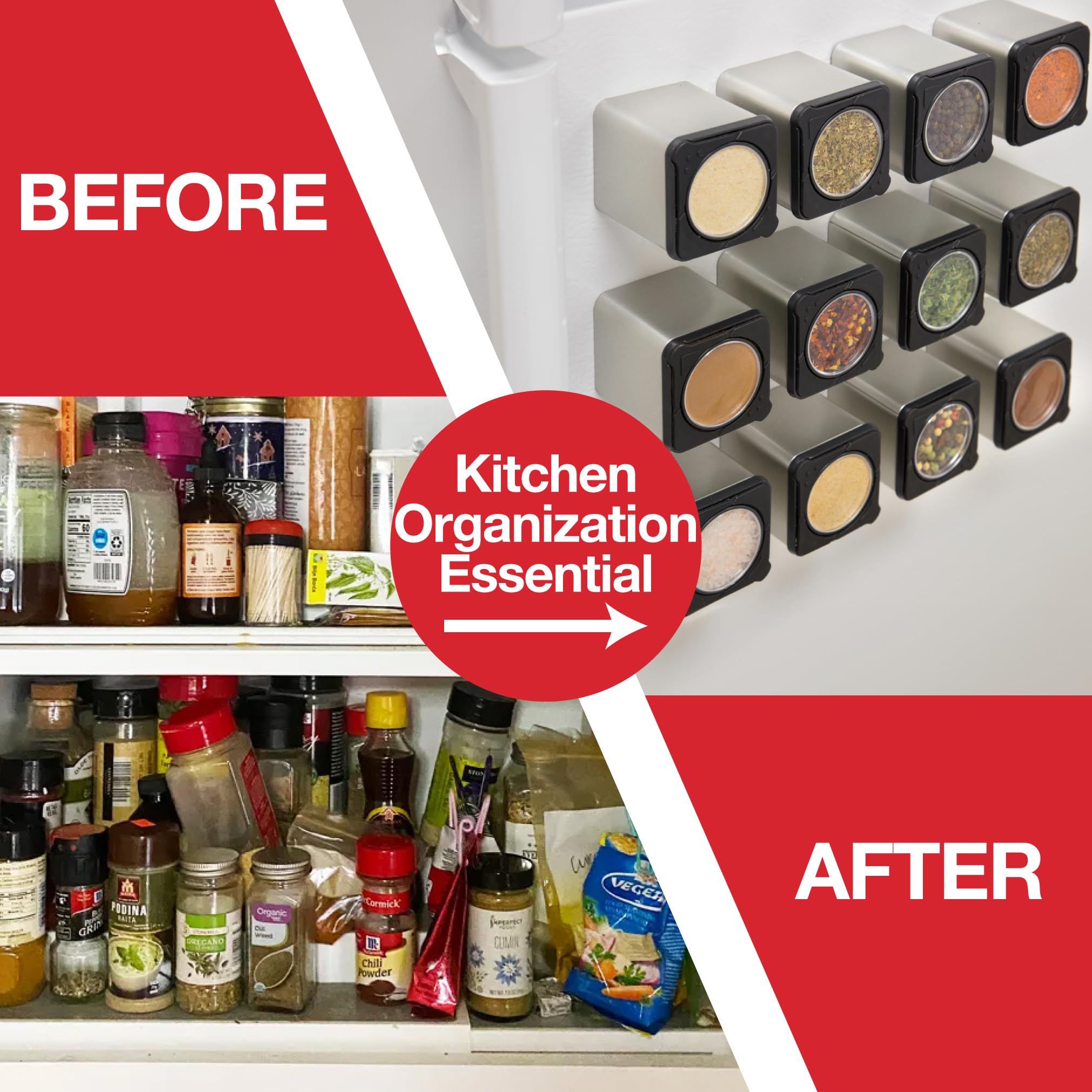 Magnetic Spice Jars-Shake Or Pour Containers Attach To Most Refrigerator Doors & Appliances- Set Of 3 Seasoning Dispensers-Easy