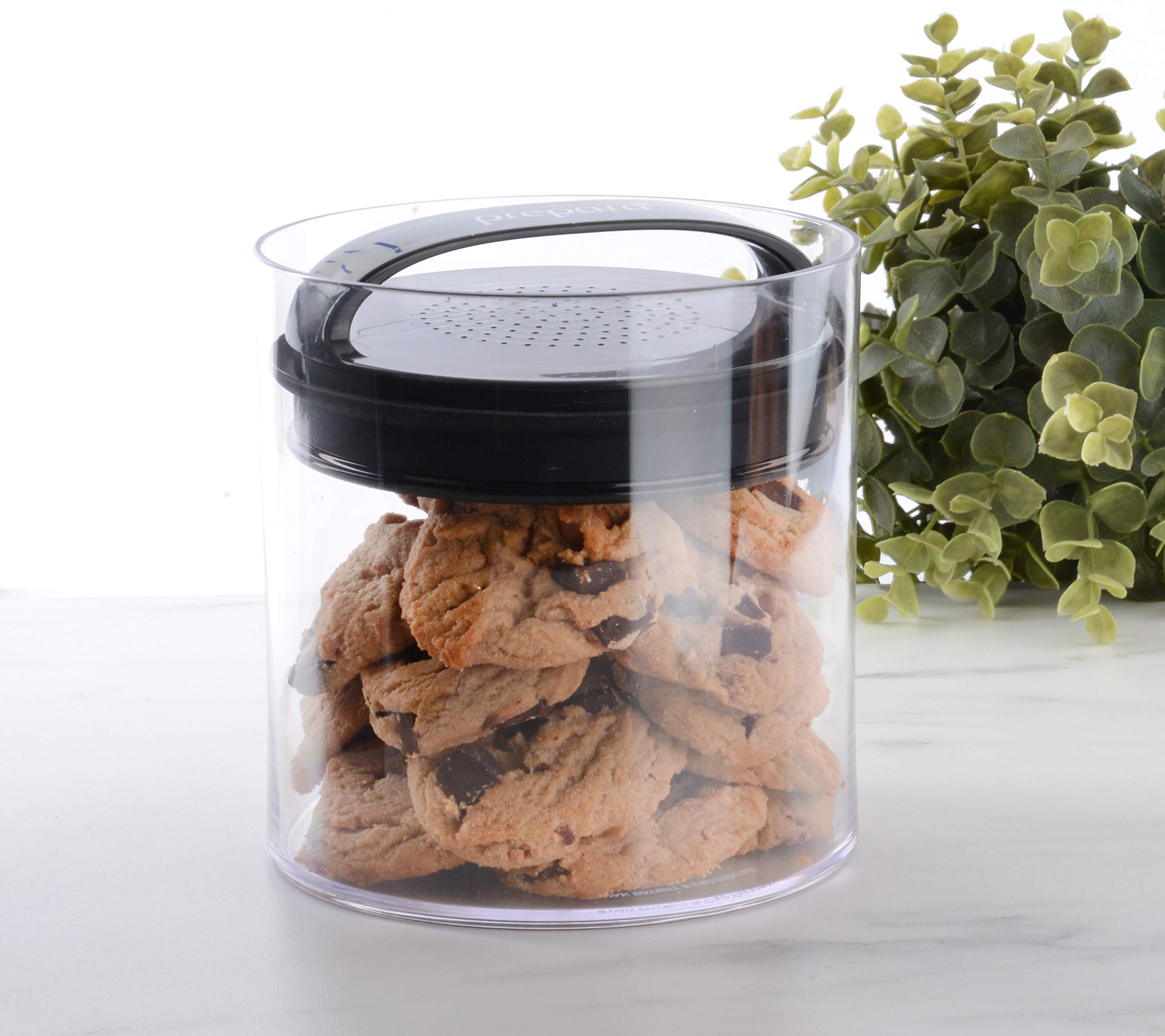Prepara Evak Fresh Saver, Large-Short Airless Canister With Black Handle, 1.8 Quart, Clear