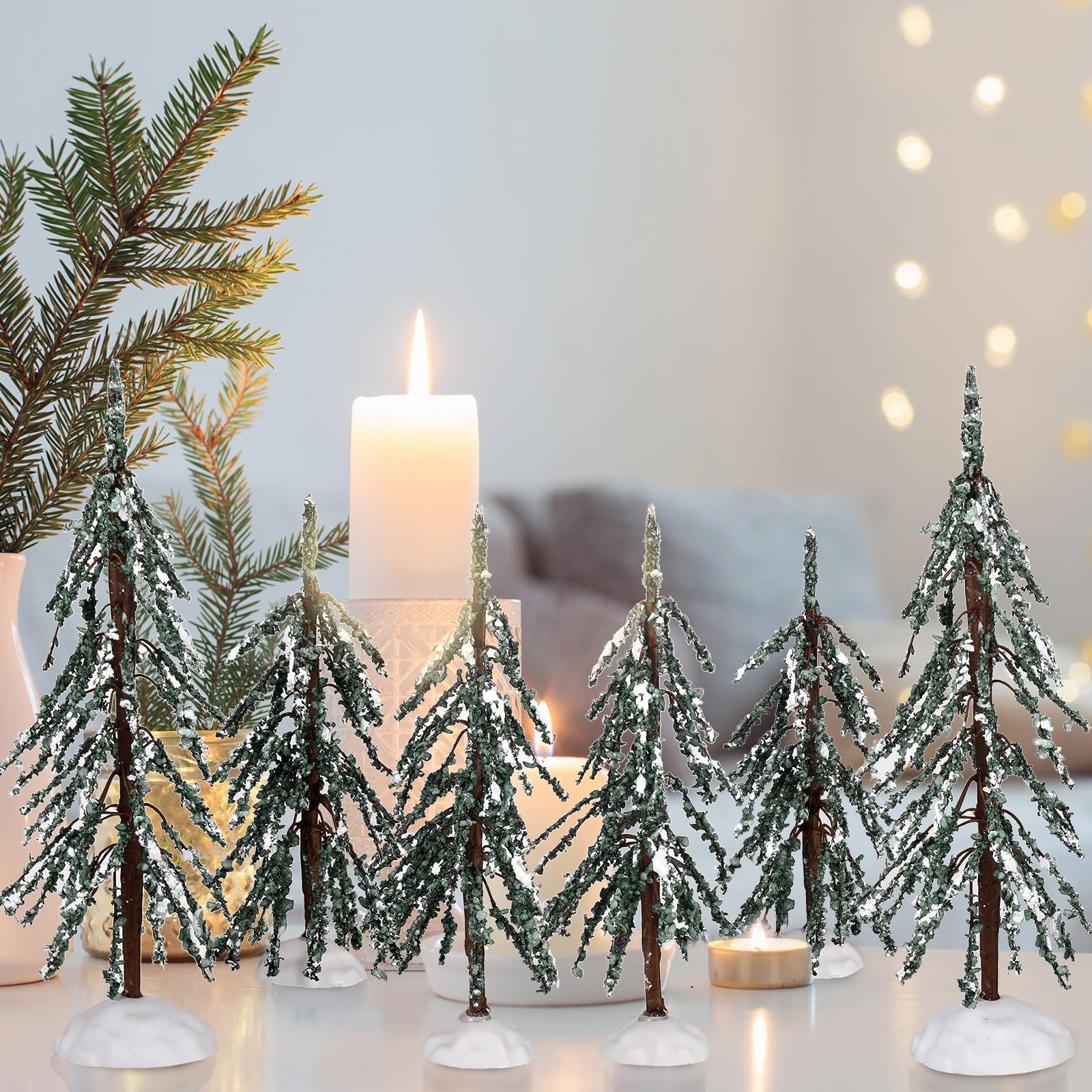 Uiifan 8 Pcs Christmas Village Trees Xmas Faux Artificial Small Tree Tabletop Artificial Trees Plastic Christmas Decorations for