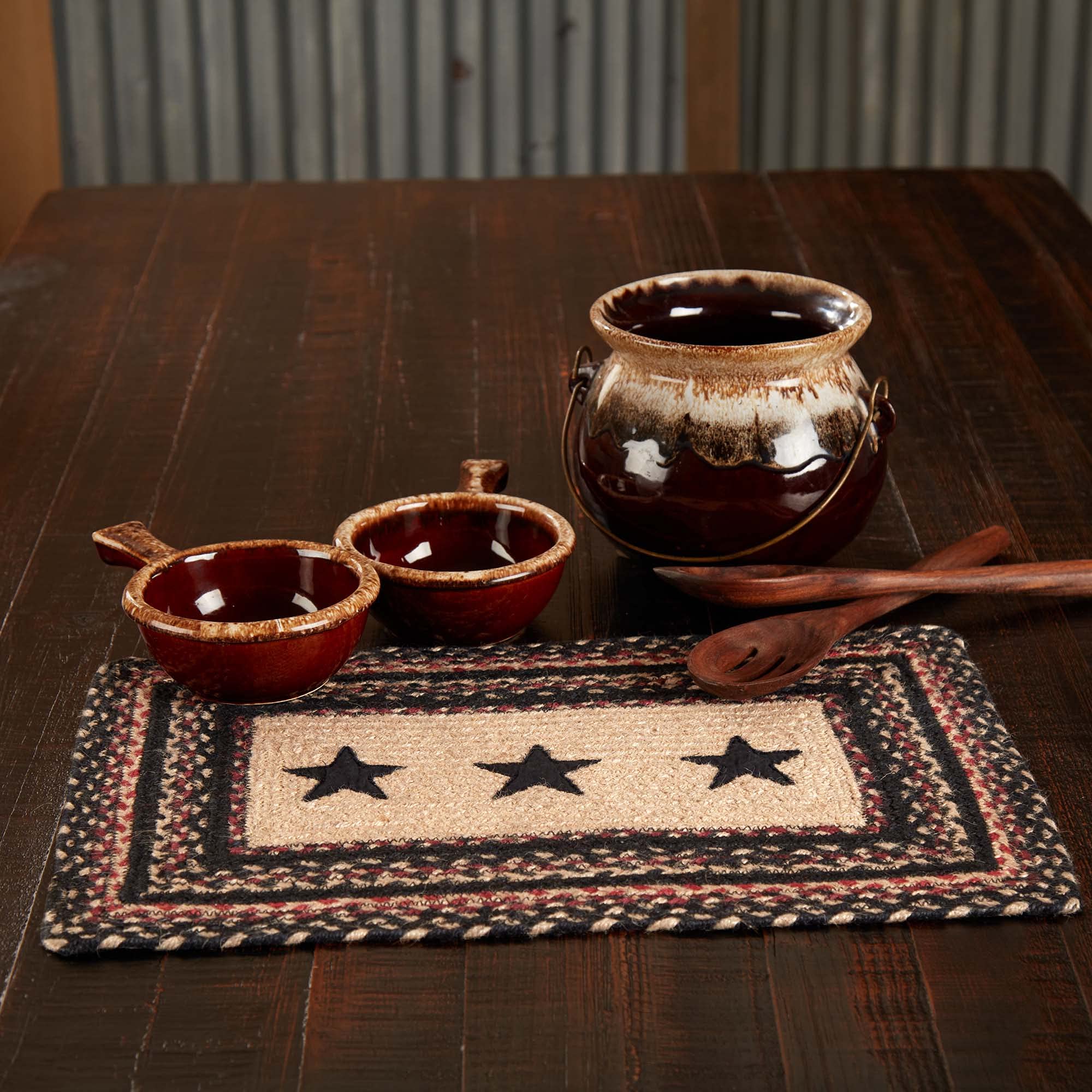 Vhc Brands Primitive Colonial Star Table Placemat, Tan Black Red, Jute Blend, Rectangle, 12X18 Inches