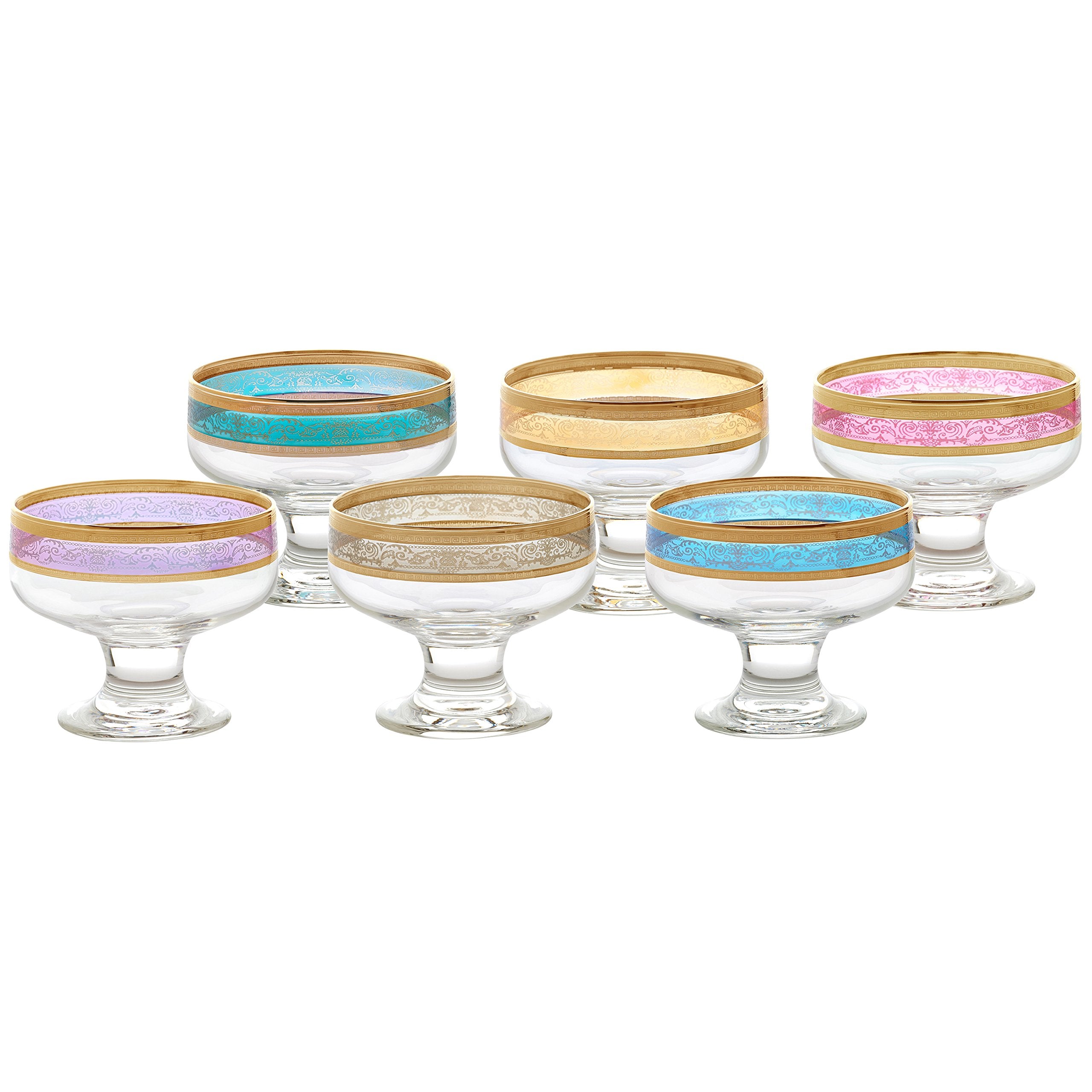Lorren Home Trends Pedestal Melania Collection Bowls, Set Of 6, Multicolored