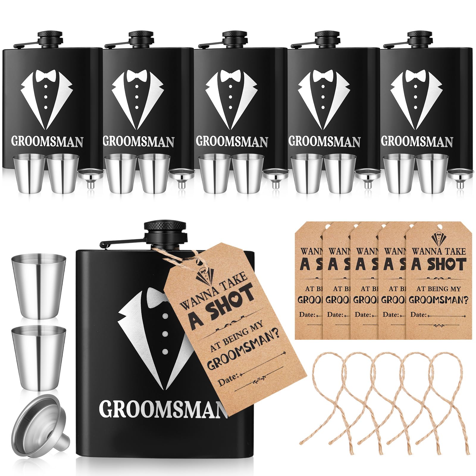 Acellegic 25 PCS Groomsmen Flask Set, 7 oz Stainless Steel with Funnel