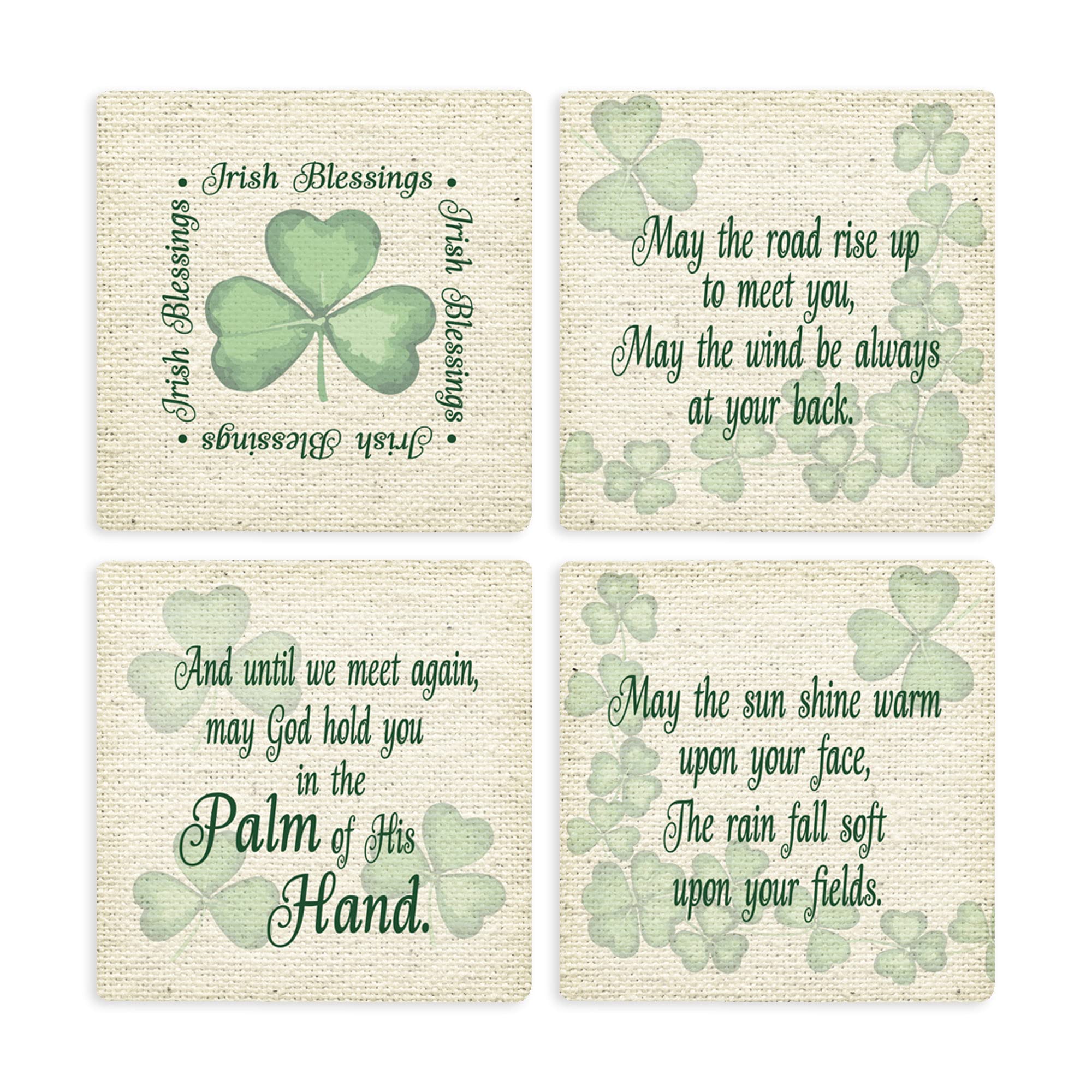 Irish Blessings Shamrock Green 4 X 4 Absorbent Ceramic Square Coasters Pack Of 4