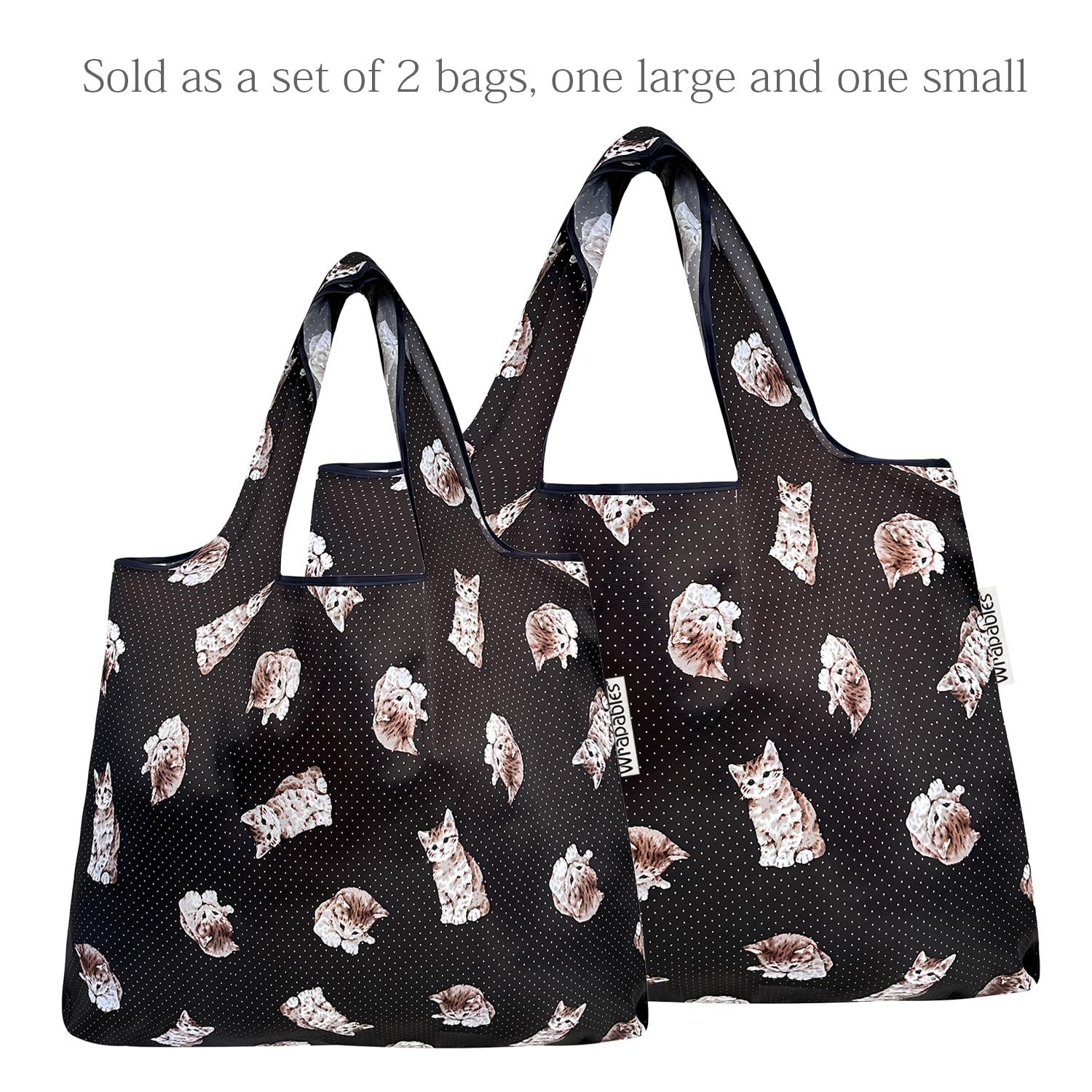 Allydrew Large & Small Foldable Tote Nylon Reusable Grocery Bags, Set Of 2, Cute Kitty
