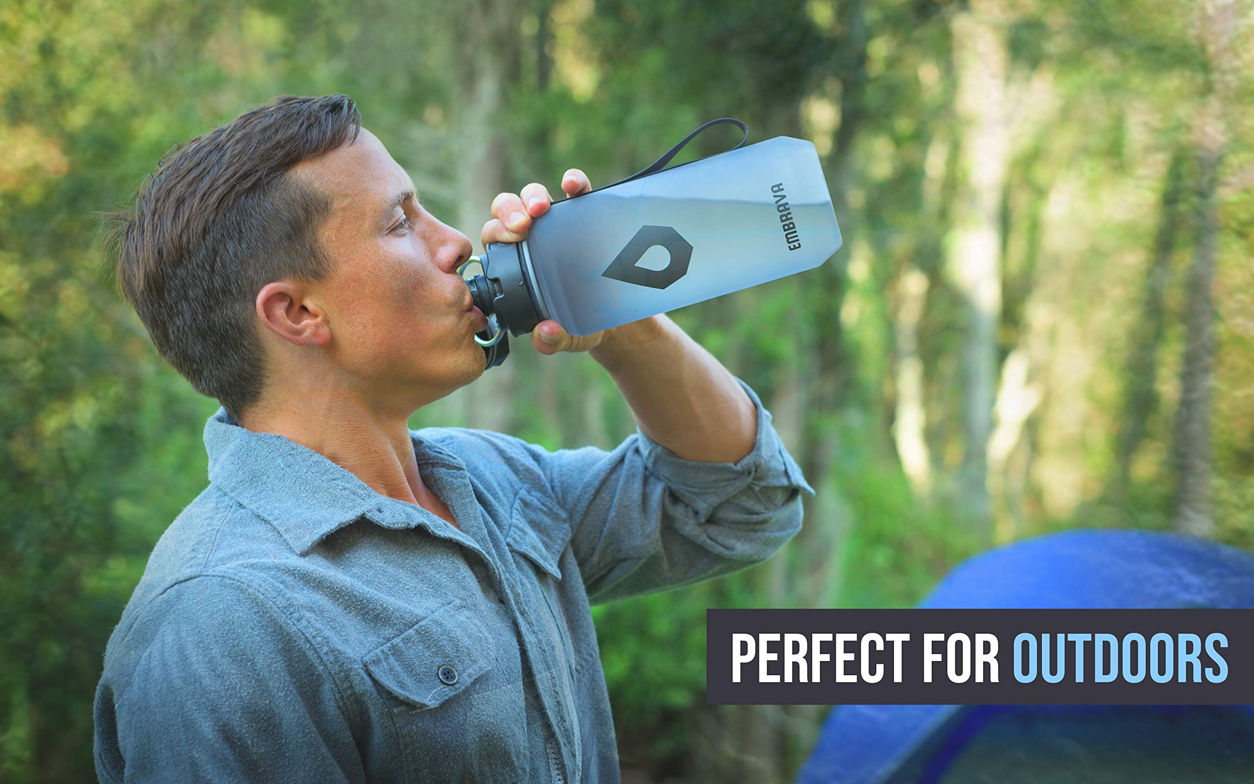 Embrava 40oz Water Bottle - Large with Travel Carry Ring - Wide Leak Proof Drink Spout - Heavy-Duty  BPA & BPS Free Tritan Plastic - Best for Sports  Hiking  Gym  Men & Women