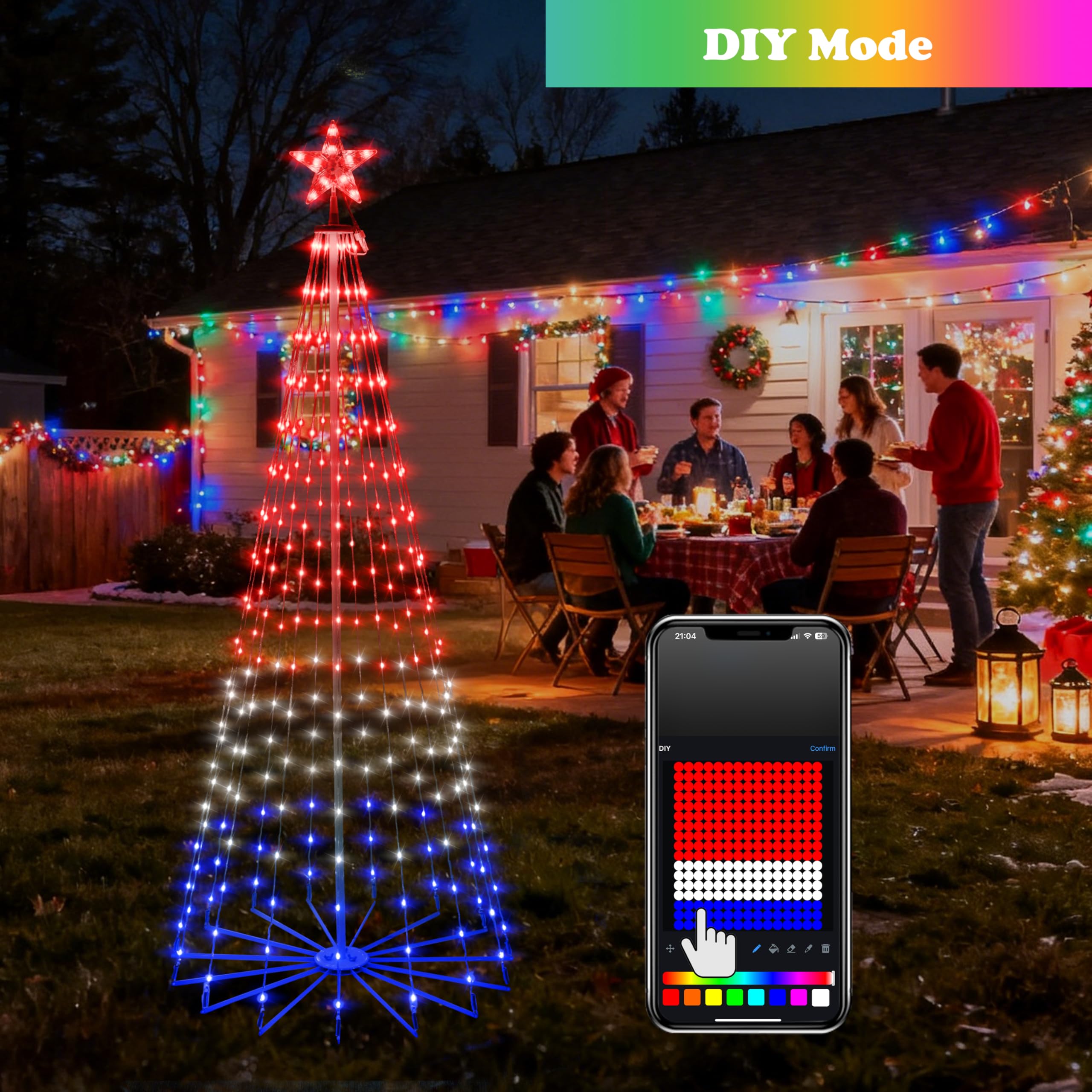 Holaurora 10FT Lighted Outdoor Christmas Tree, 514 LED Smart Cone Tree, Music Sync RGB Fairy Lights, LED Light Show, APP and Rem