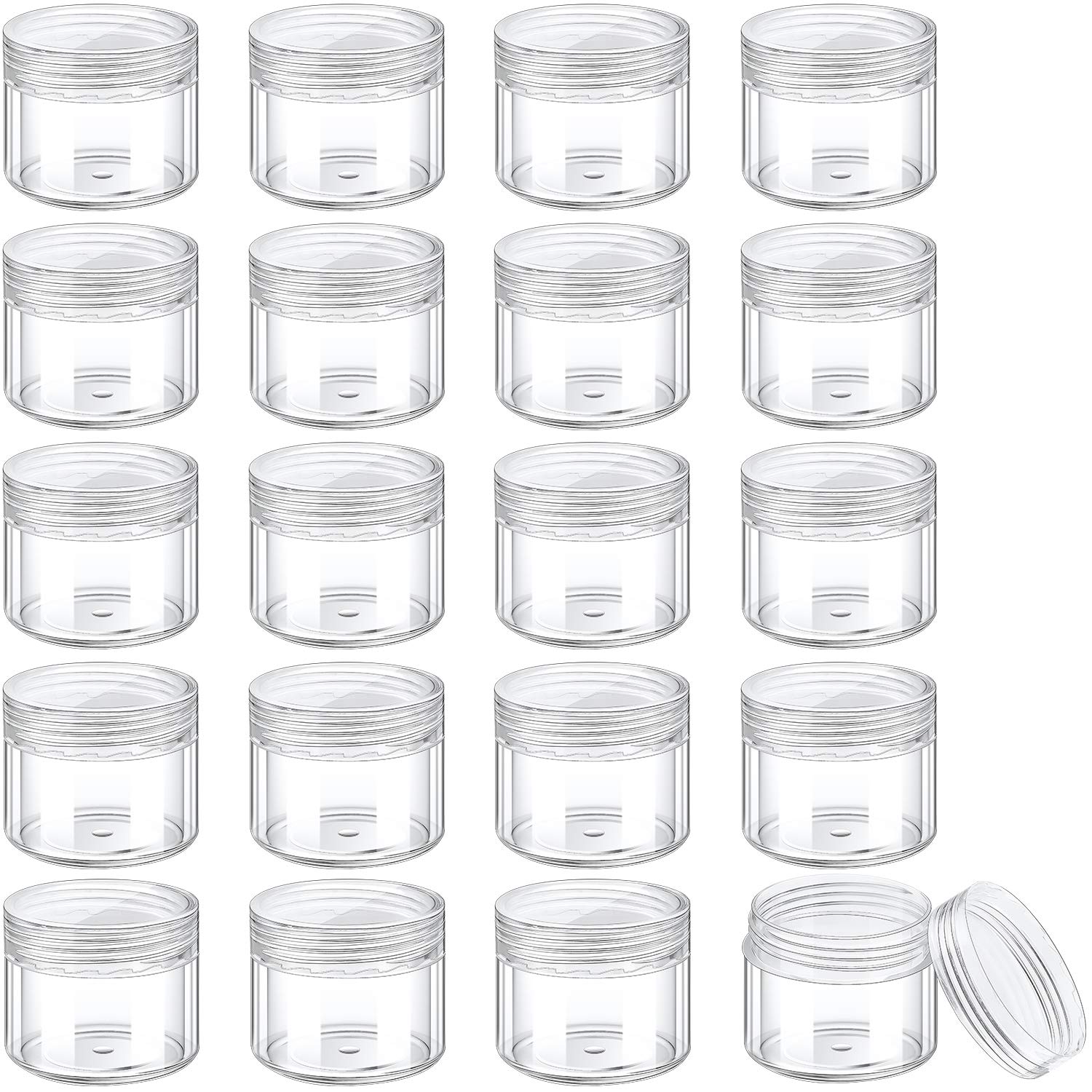 20 Pieces Round Pot Jars Plastic Cosmetic Containers Set With Lid For Liquid Creams Sample, 20 Ml/ 0.7 Oz (Clear Lid)