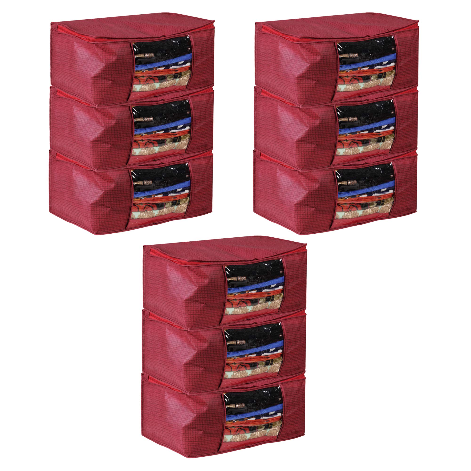 Story@Home Set Of 9 Piece Non Woven Saree Cover Set/Wardrobe Organiser/Regular Clothes Bag Front Transparent Window/Storage Bag 
