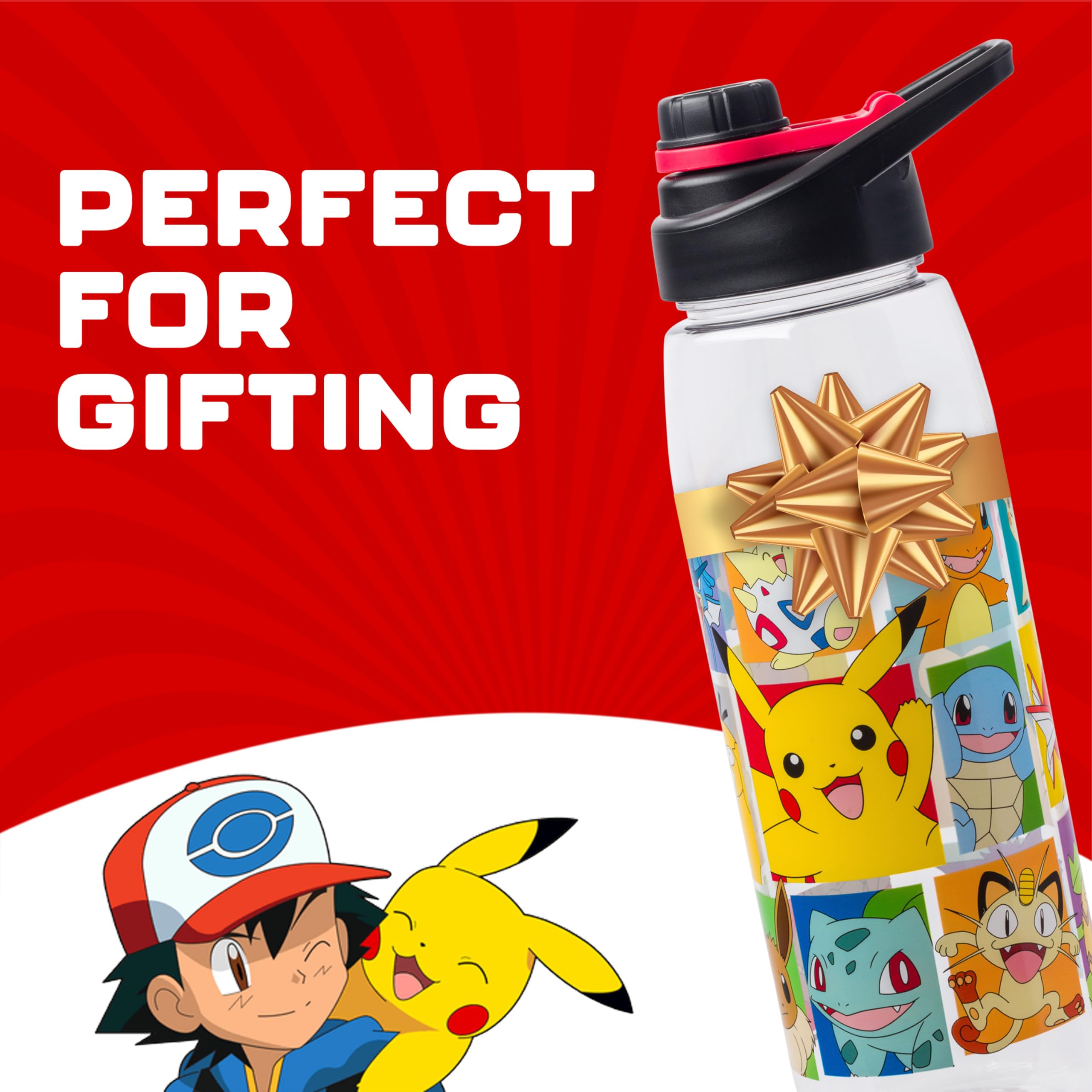 Silver Buffalo Pokemon Grid Color Blocks Water Bottle With Screw Lid  28 Ounces