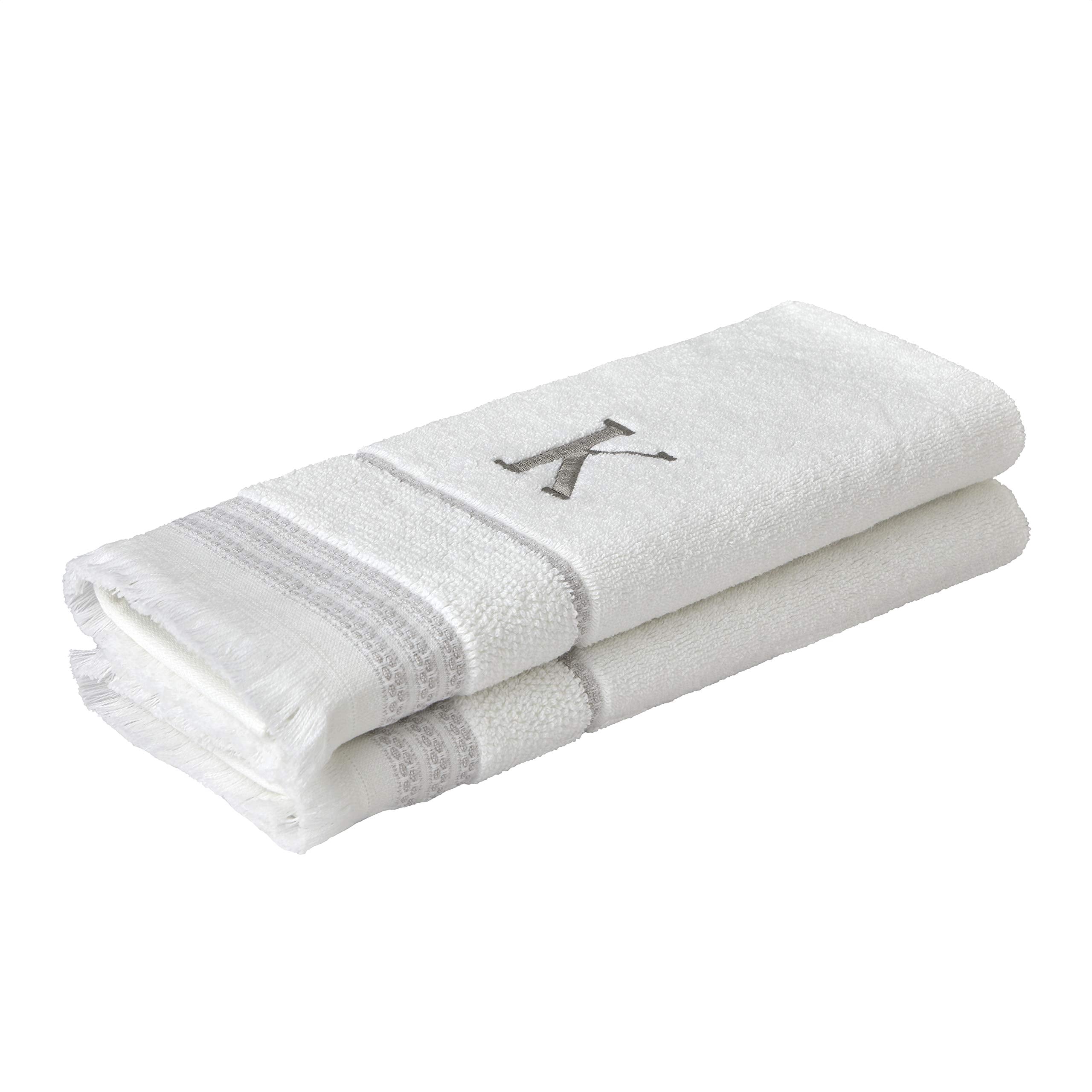 Skl Home Casual Monogram Hand Towel Set, K, 16X26, White 2 Count