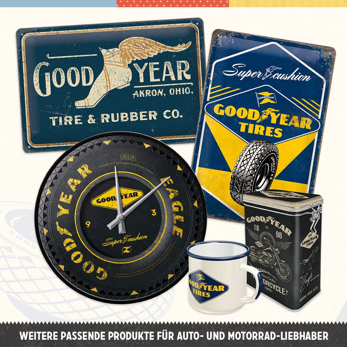 Nostalgic-Art Retro Enamel Cup  12.2 oz  Goodyear - Logo White - Gift idea for motor fans  Camping Mug  Vintage design