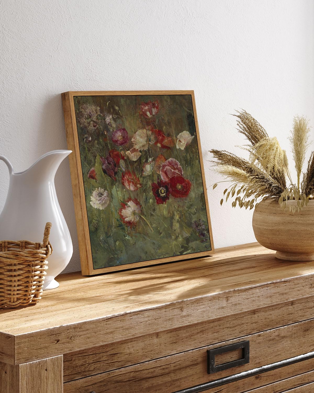 Insimsea Square Framed Canvas Wall Art, Flowers Home Decor Classical Floral Scenic Oil Paintings Wall Art Prints, Desk Decor, Ru