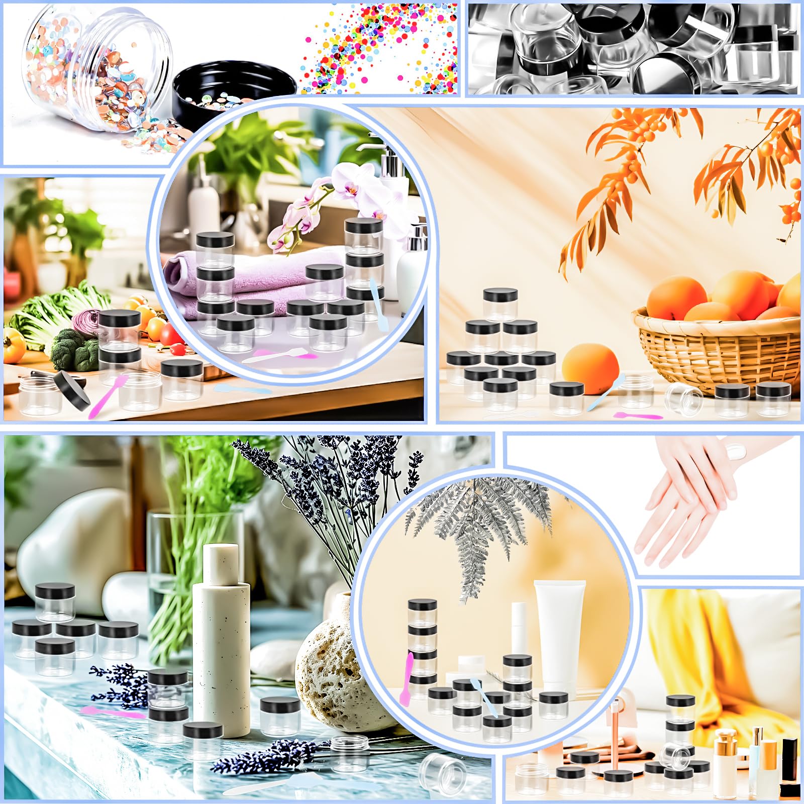 Motbach 35 Pcs 20G Empty Plastic Containers With Black Lids,Small Makeup Sample Containers,0.7Oz Small Sample Pot Jars Round Tra